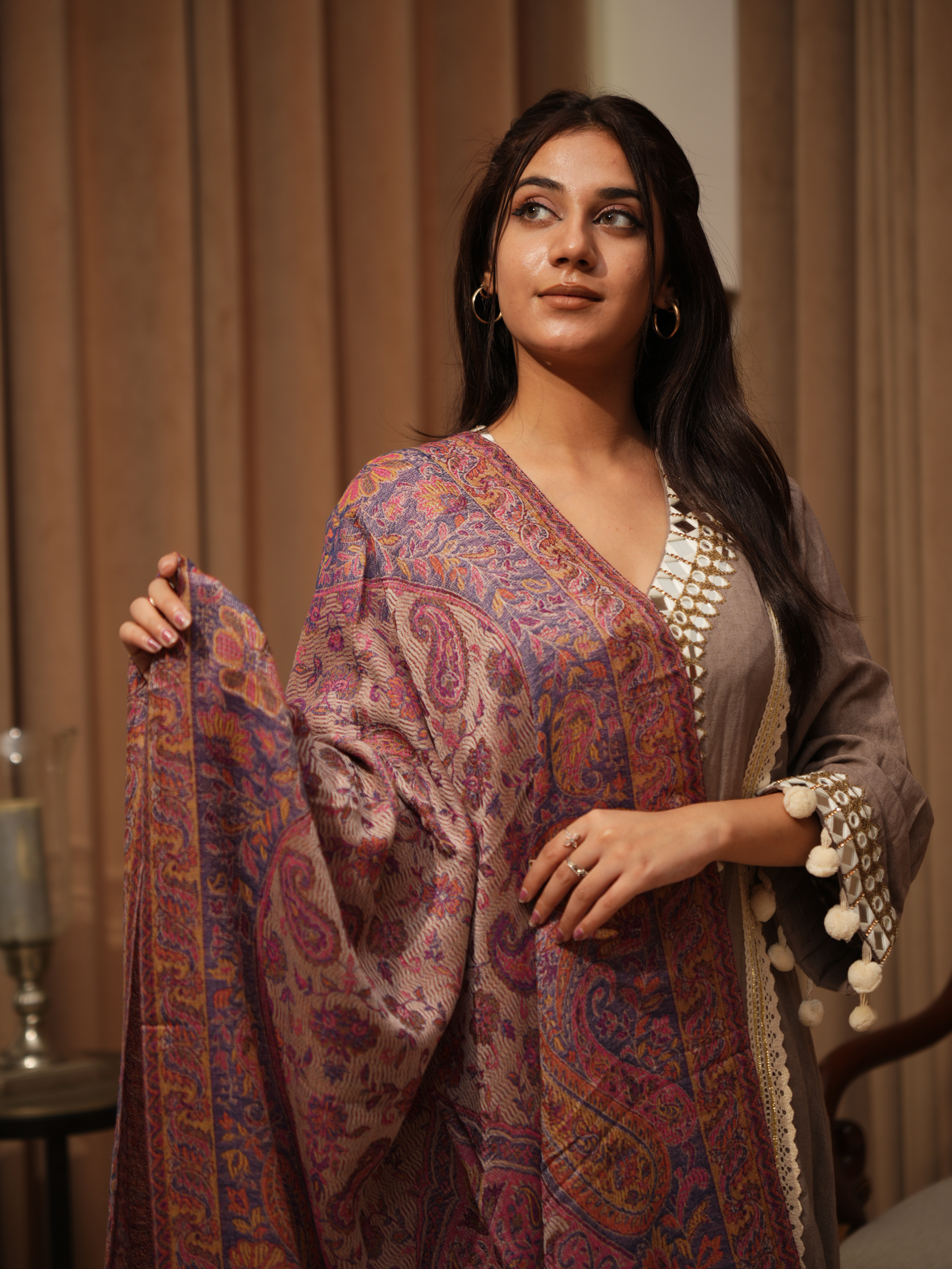 Karivani Women's Faux Pashmina Stole - Jamawar Stole