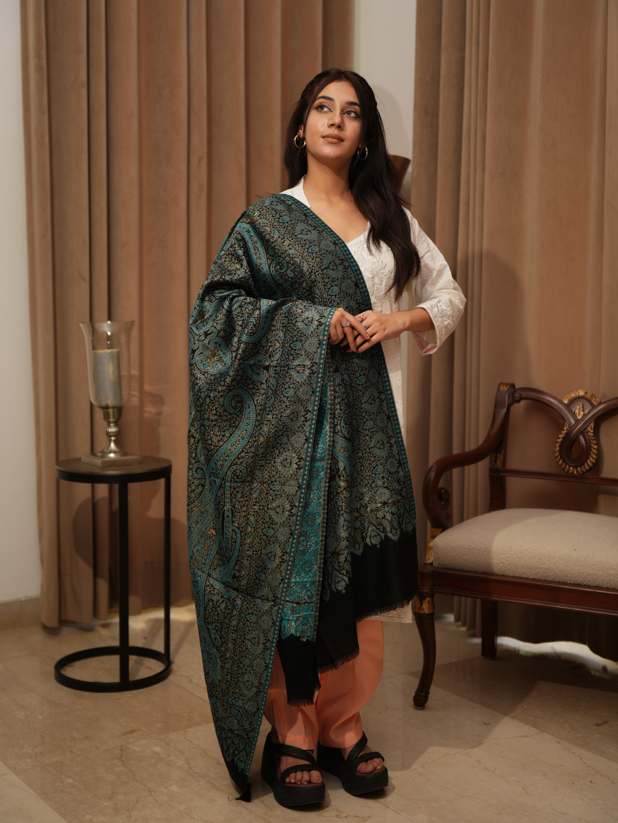 Karivani Women's Faux Pashmina Stole - Jama Zari Stole