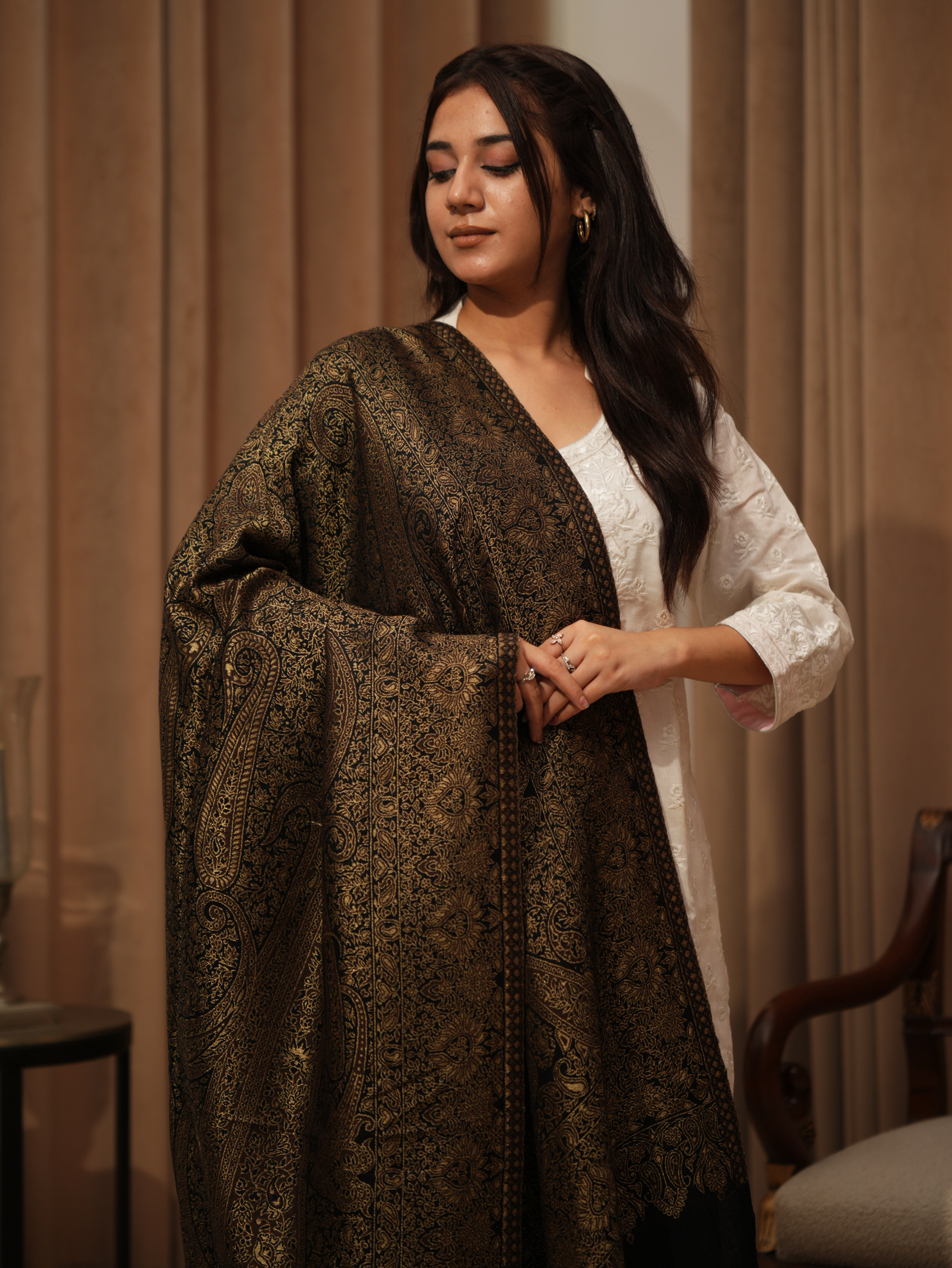 Karivani Women's Faux Pashmina Stole - Jama Zari Stole