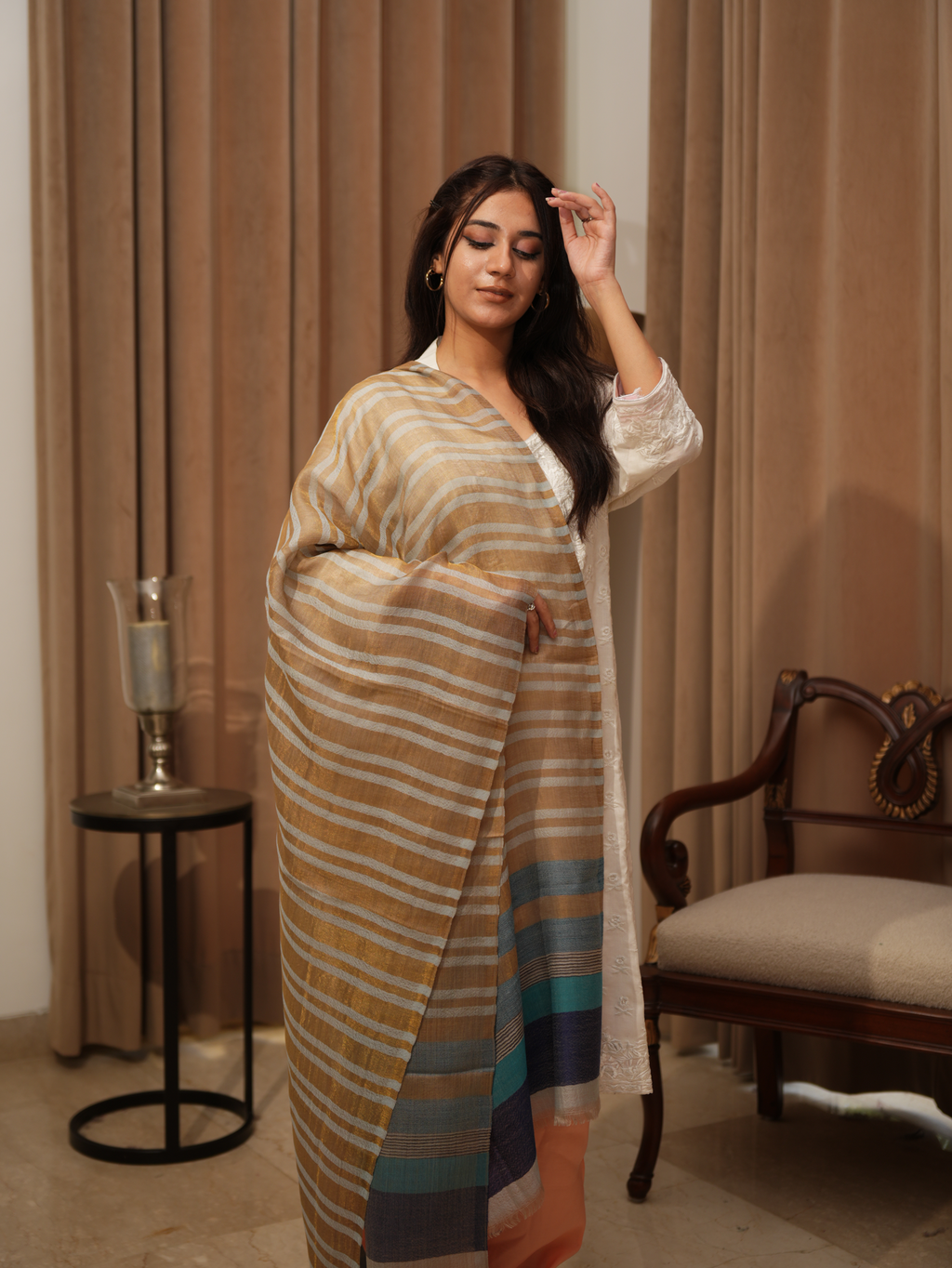 Karivani Women's Faux Pashmina Multistripes Moonlight