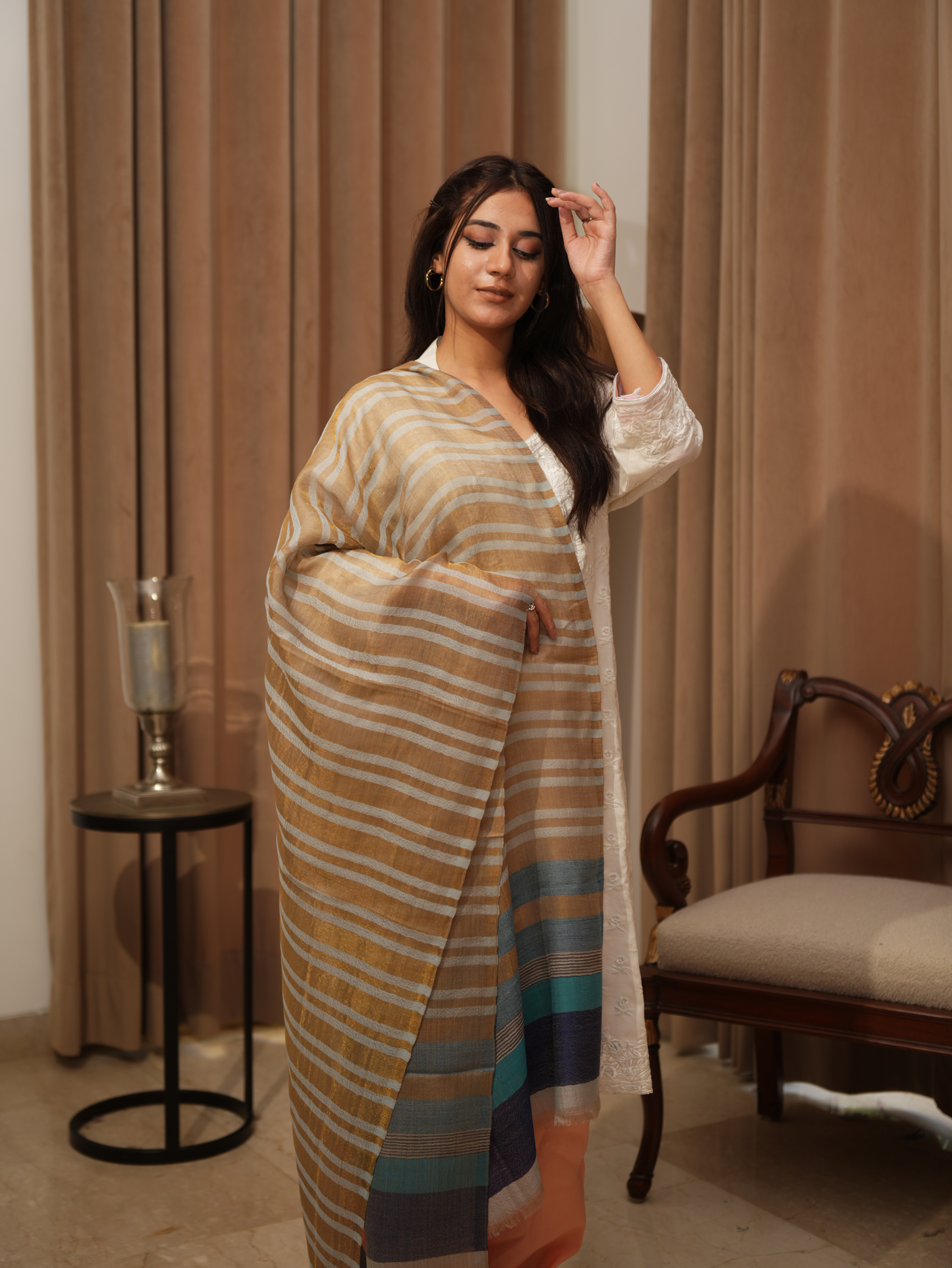 Karivani Women's Faux Pashmina Multistripes Moonlight