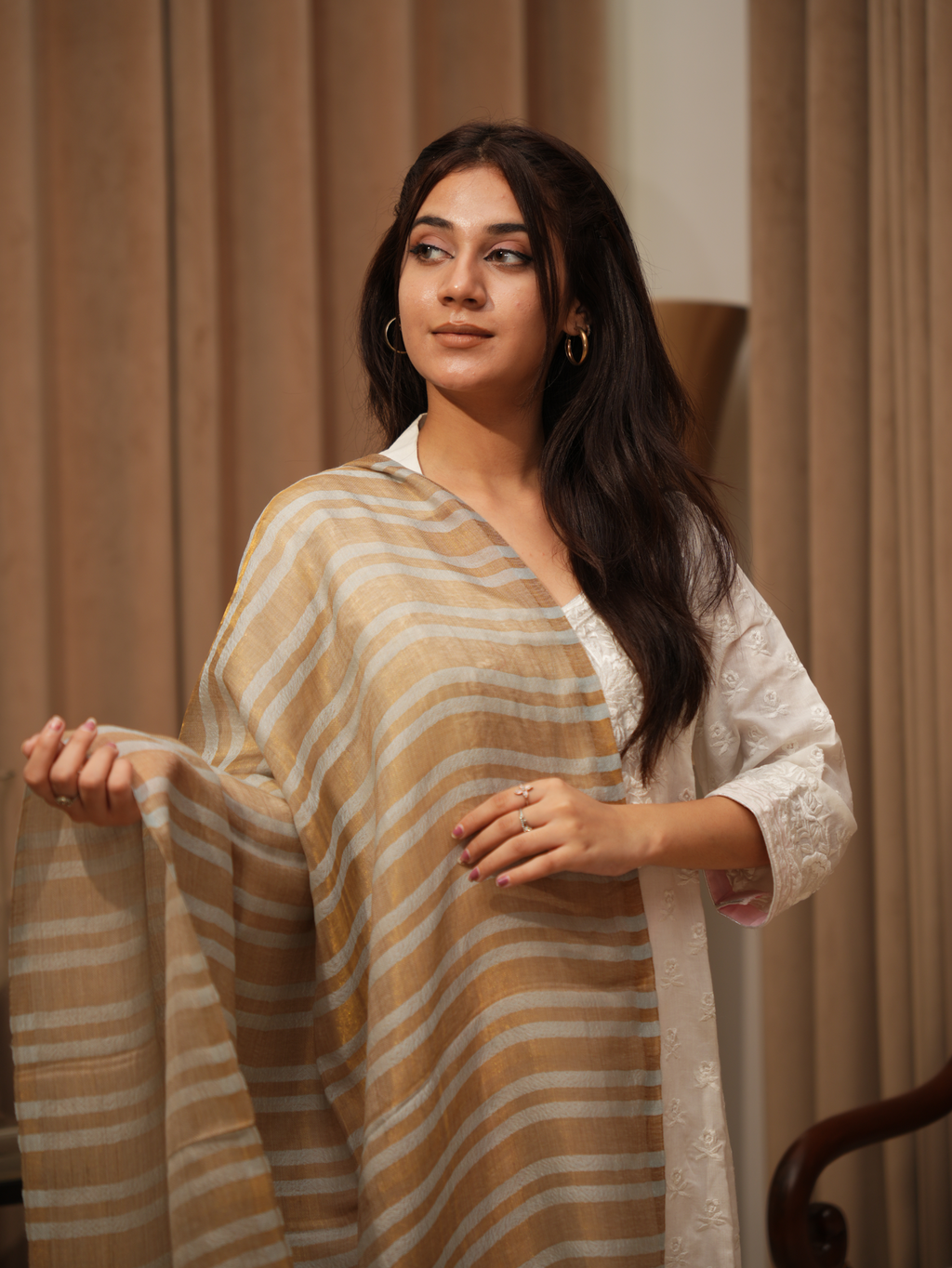 Karivani Women's Faux Pashmina Multistripes Moonlight