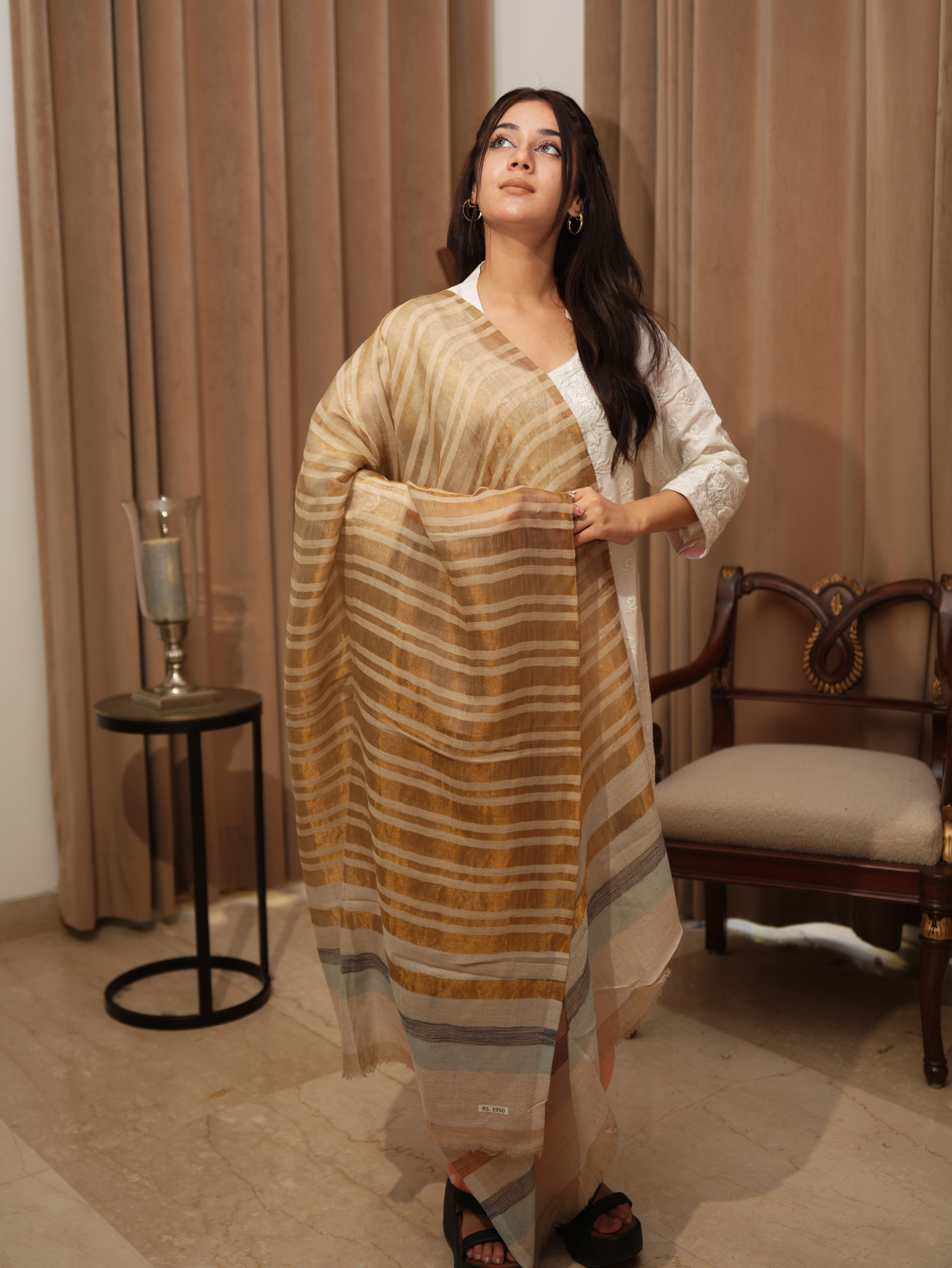 Karivani Women's Faux Pashmina Multistripes Moonlight