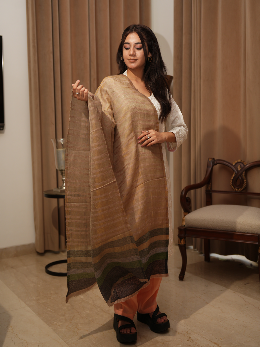 Karivani Women's Faux Pashmina Multistripes Moonlight