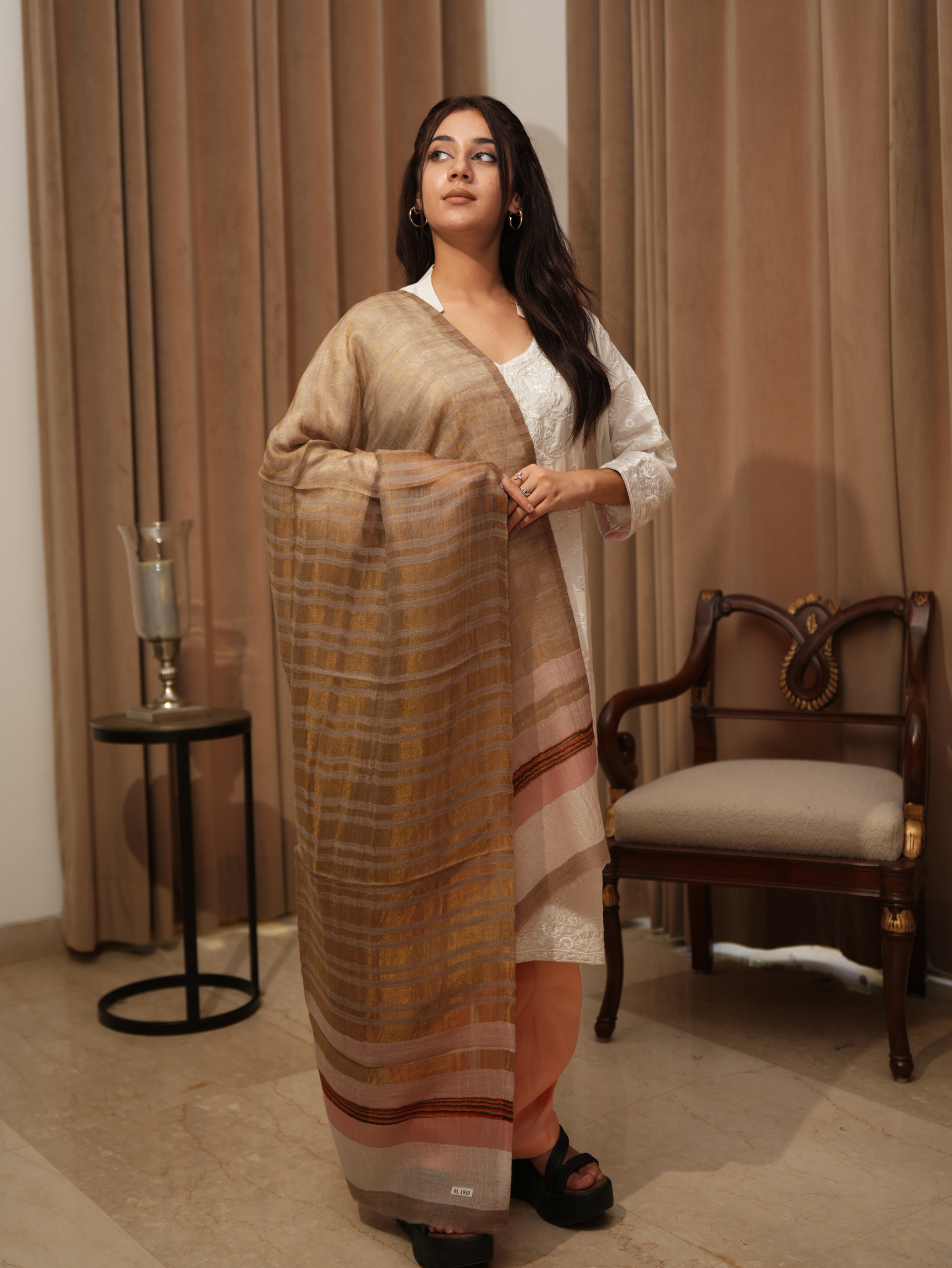 Karivani Women's Faux Pashmina Multistripes Moonlight