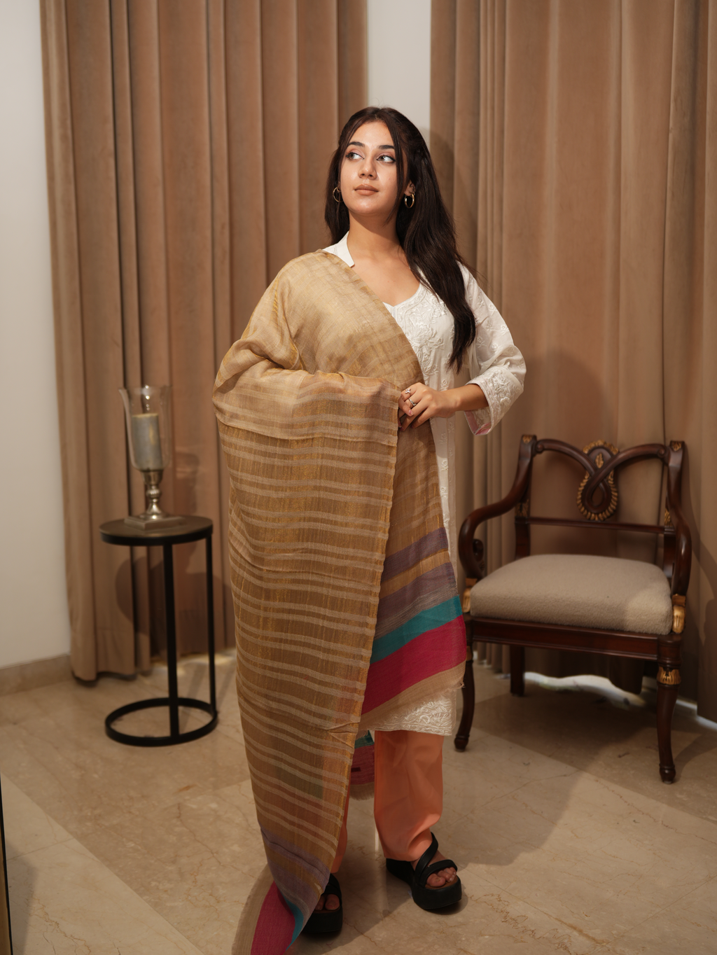 Karivani Women's Faux Pashmina Multistripes Moonlight