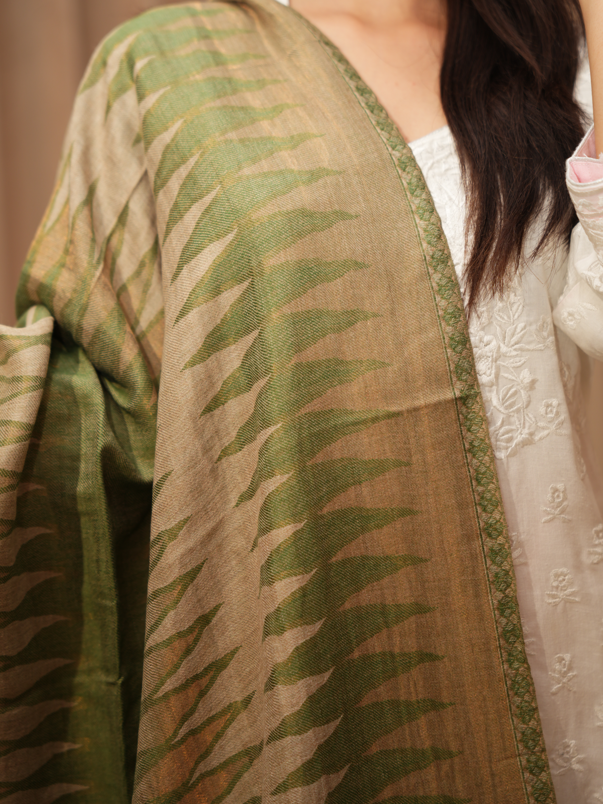 Karivani Women's Faux Pashmina Stole - Ikkkat Zari Stole