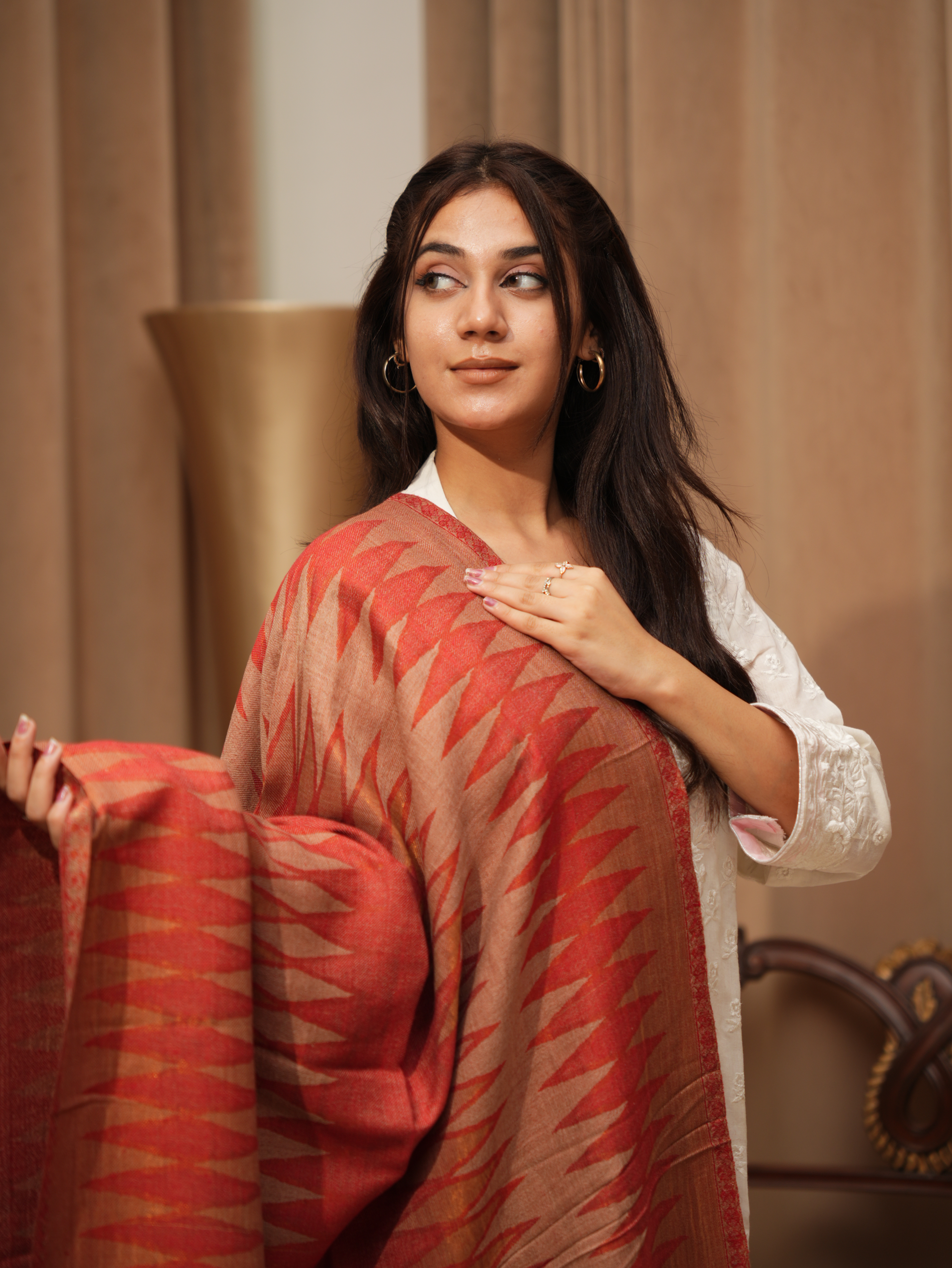 Karivani Women's Faux Pashmina Stole - Ikkkat Zari Stole