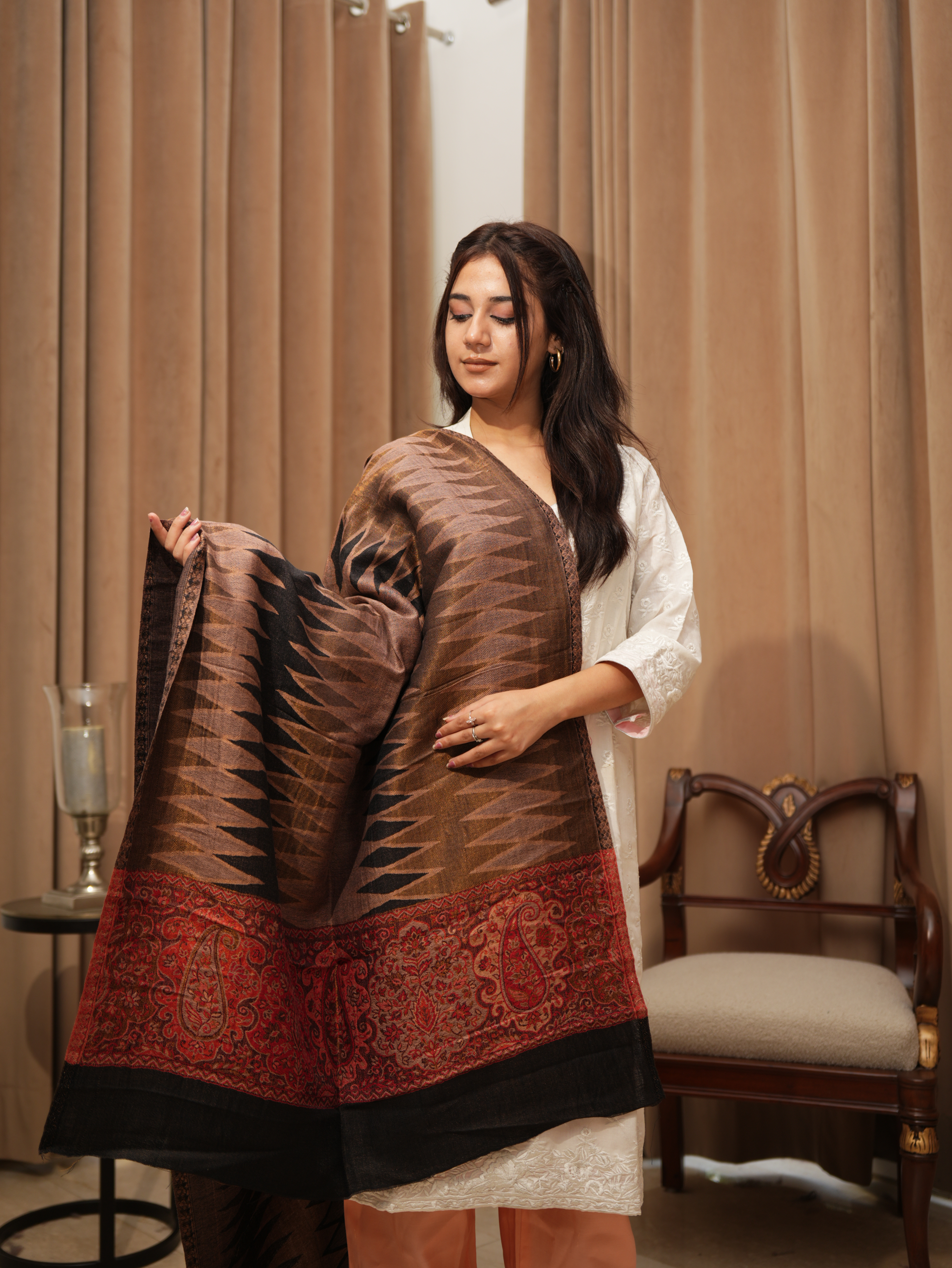 Karivani Women's Faux Pashmina Stole - Ikkkat Zari Stole