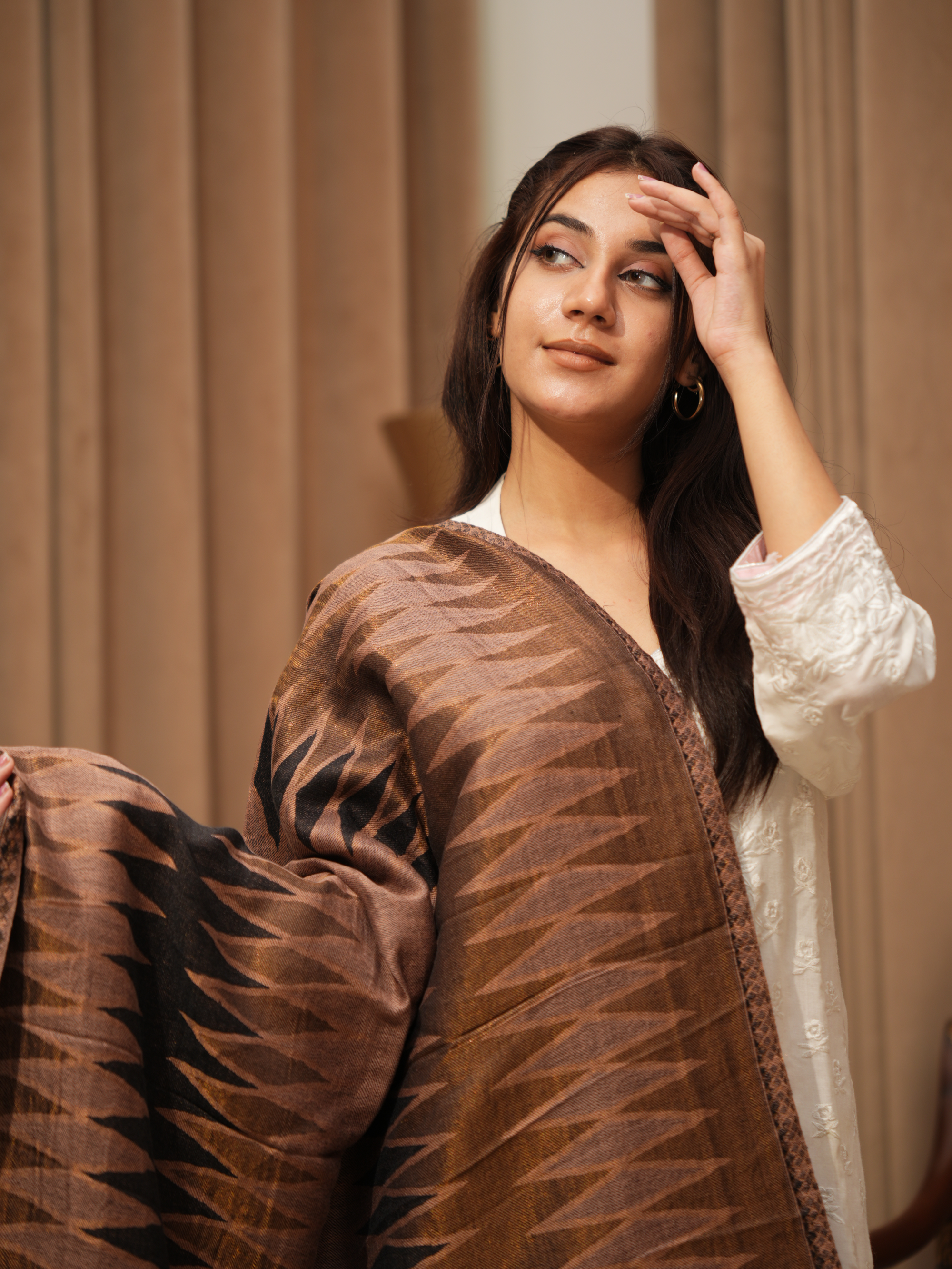 Karivani Women's Faux Pashmina Stole - Ikkkat Zari Stole