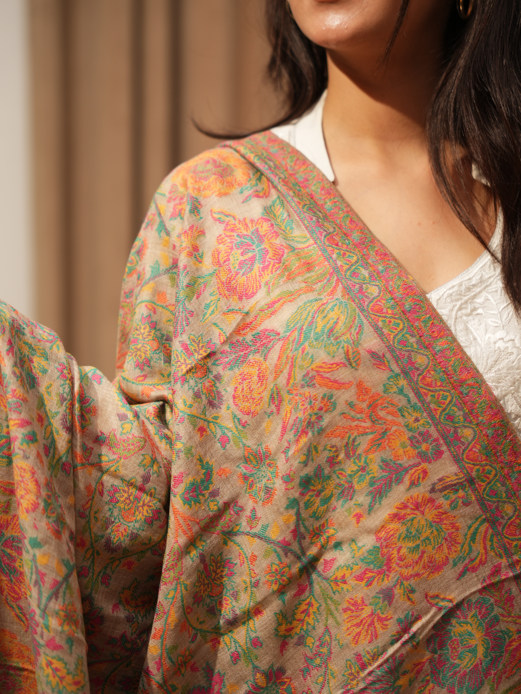 Karivani Women's Faux Pashmina Stole - Flower Kani Stole