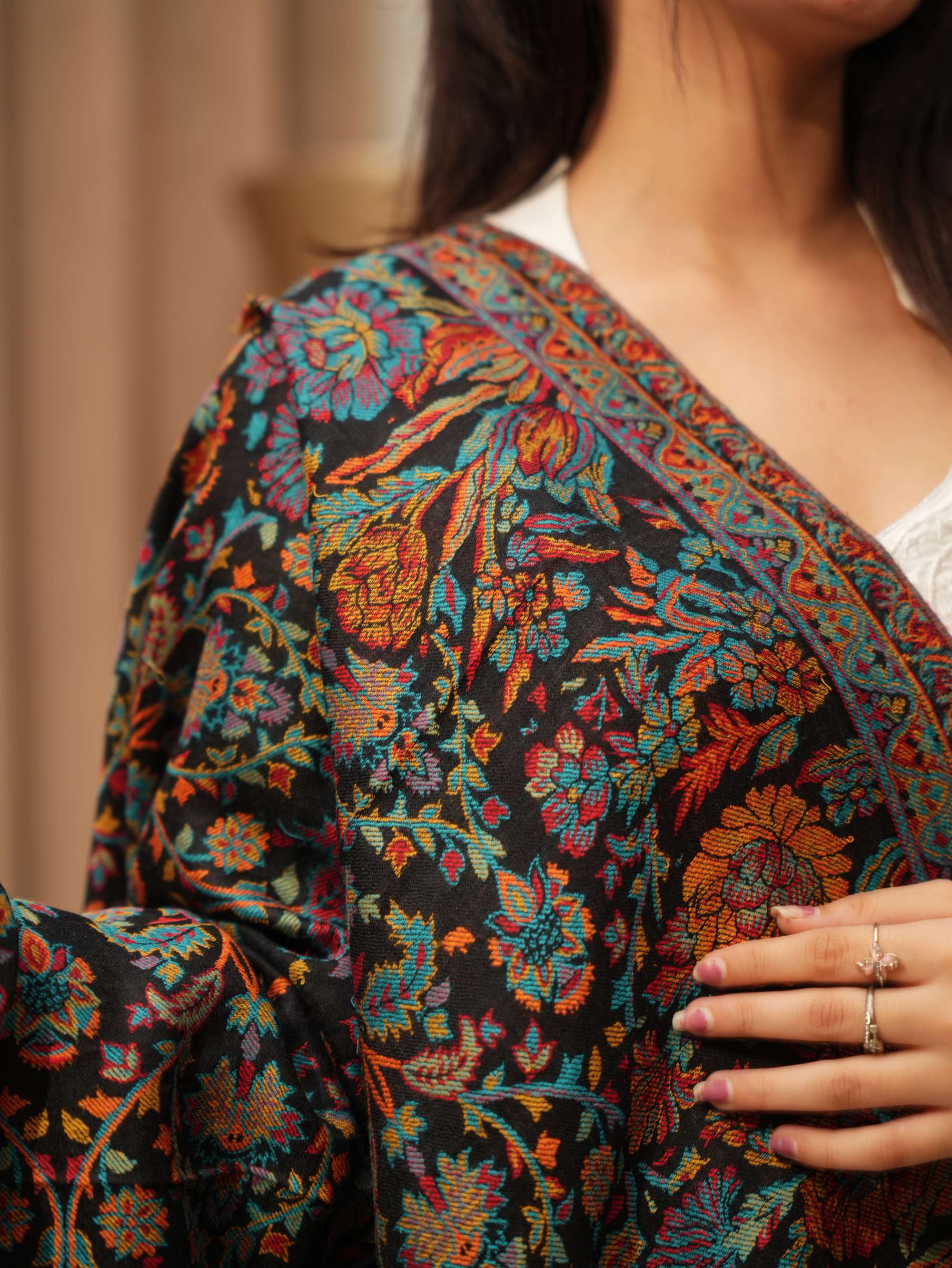 Karivani Women's Faux Pashmina Stole - Flower Kani Stole