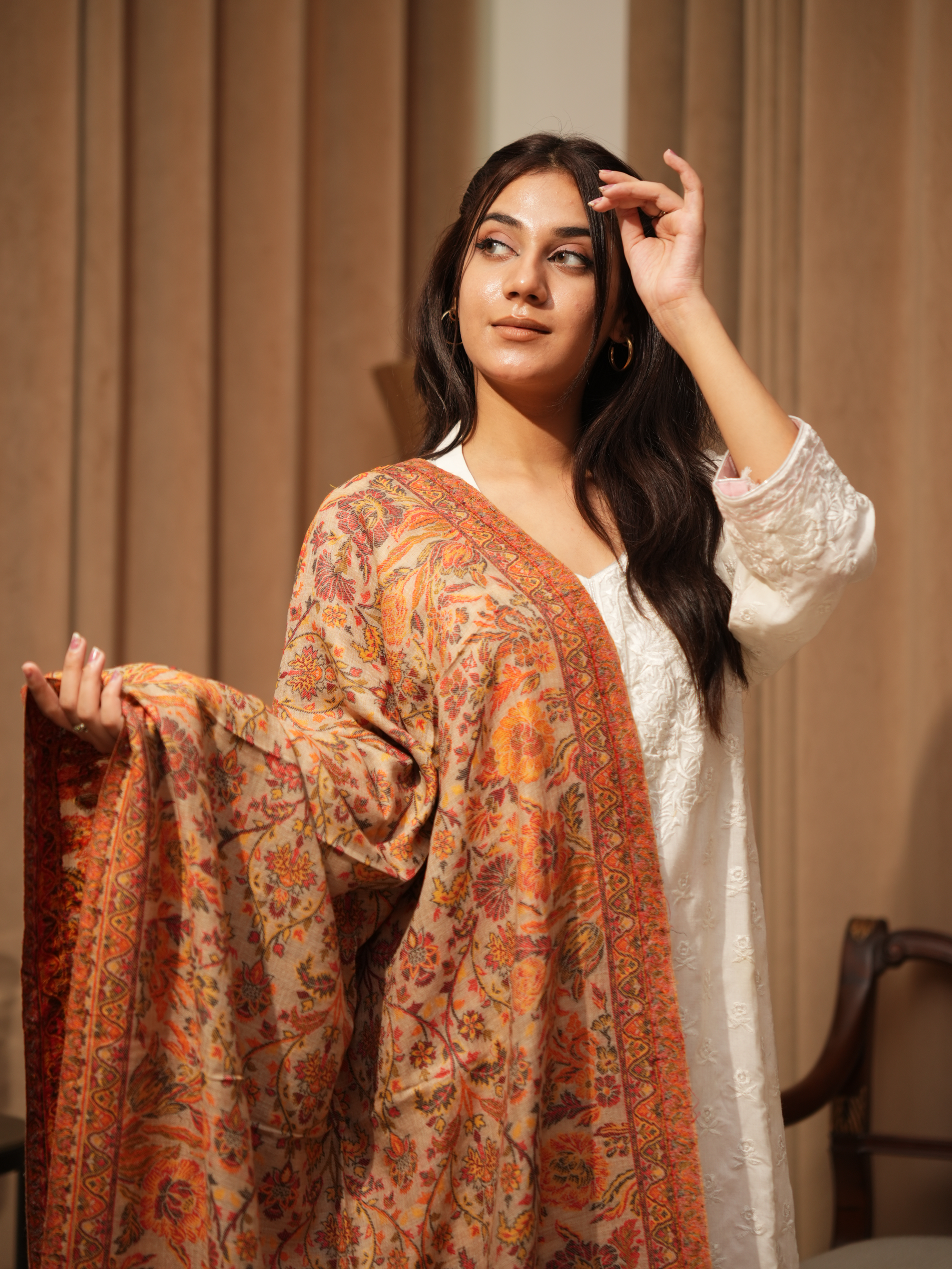 Karivani Women's Faux Pashmina Stole - Flower Kani Stole