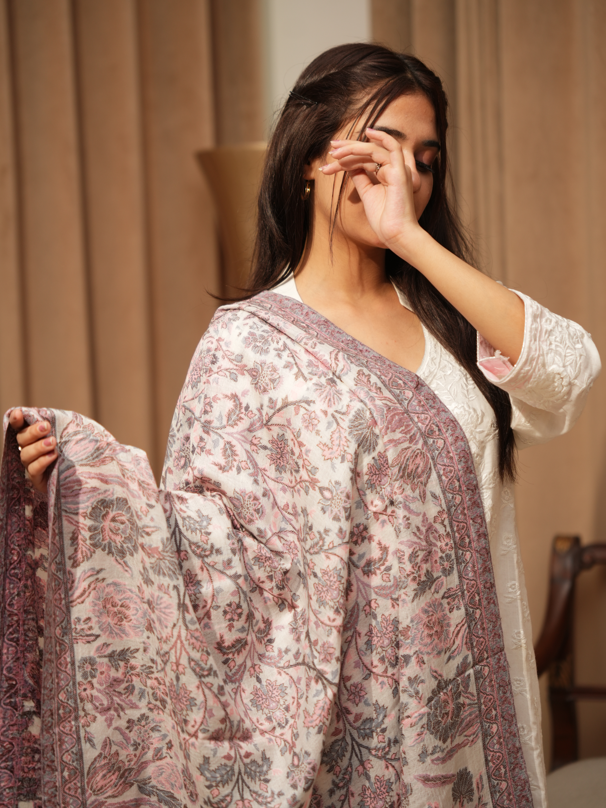 Karivani Women's Faux Pashmina Stole - Flower Kani Stole