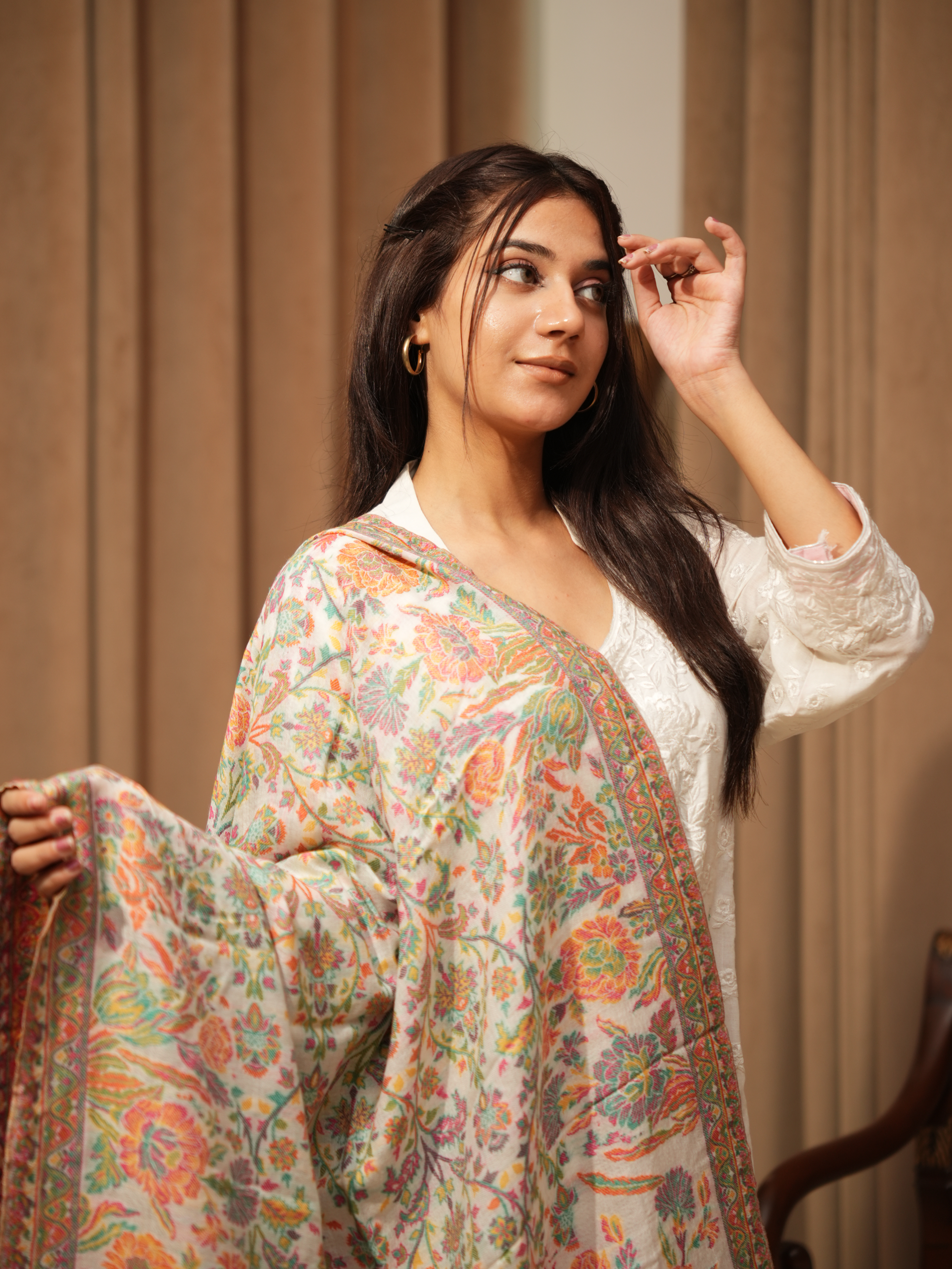 Karivani Women's Faux Pashmina Stole - Flower Kani Stole