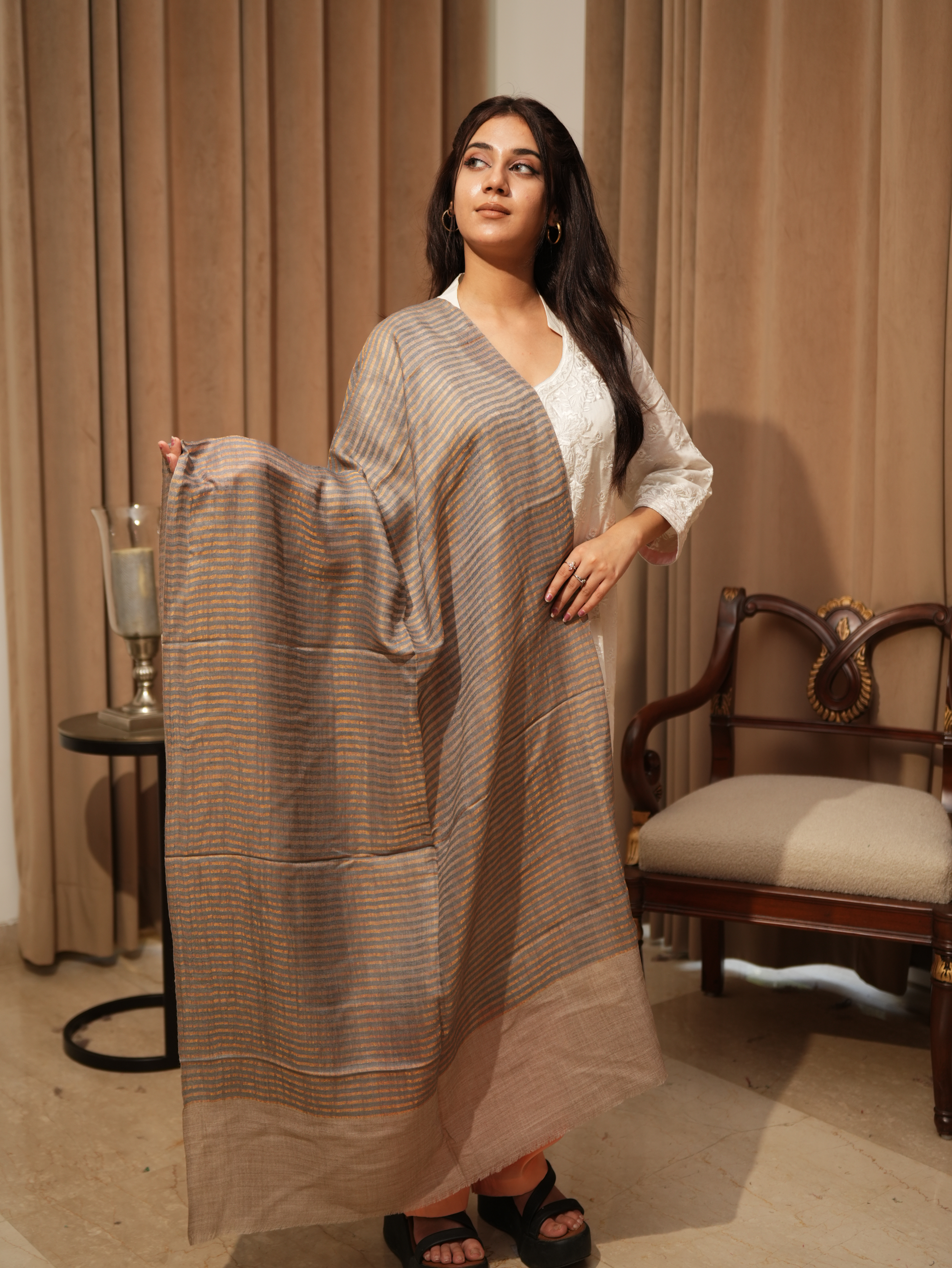 Karivani Women's Faux Pashmina Moonlight Stripe Stole