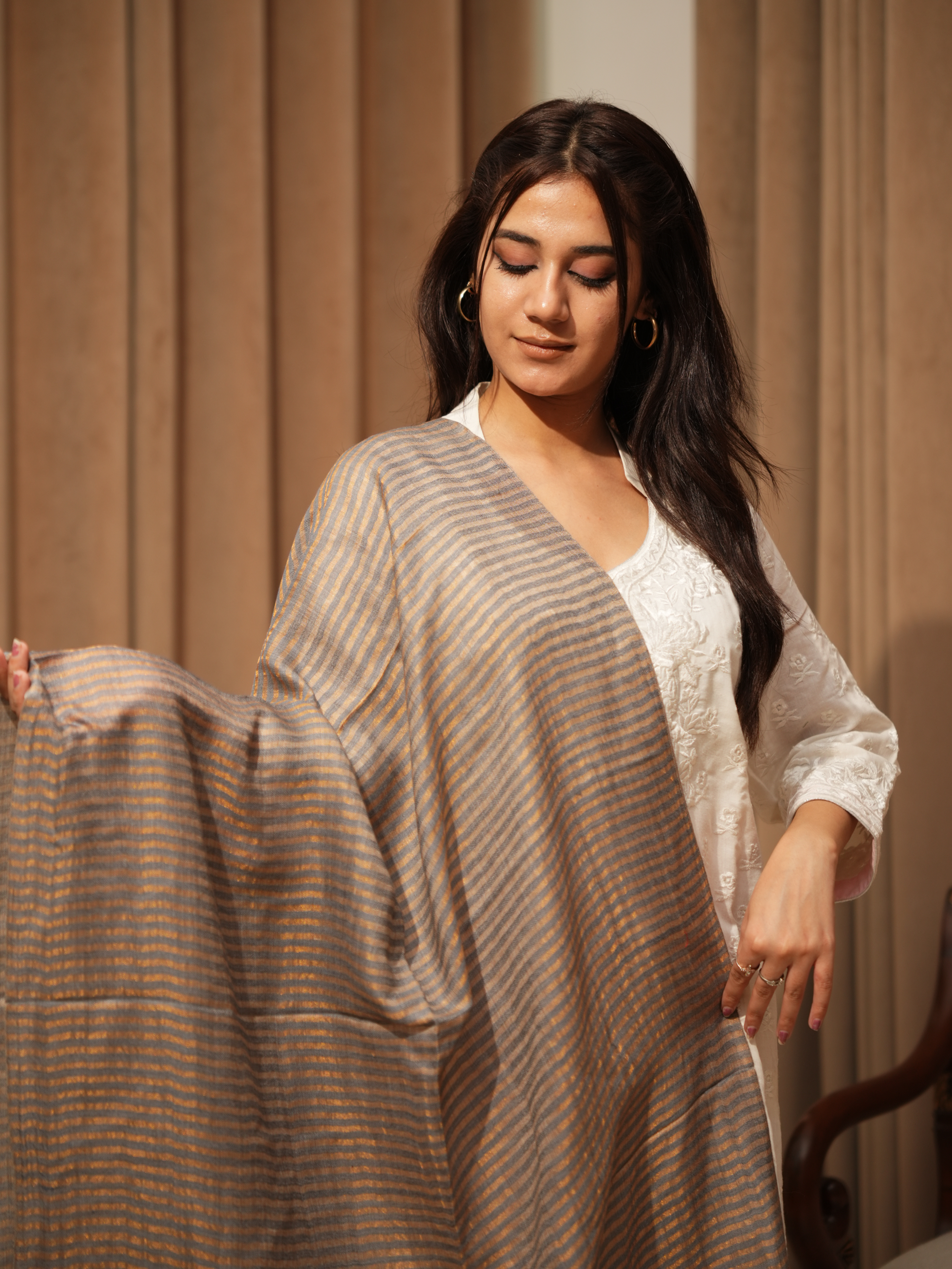 Karivani Women's Faux Pashmina Moonlight Stripe Stole