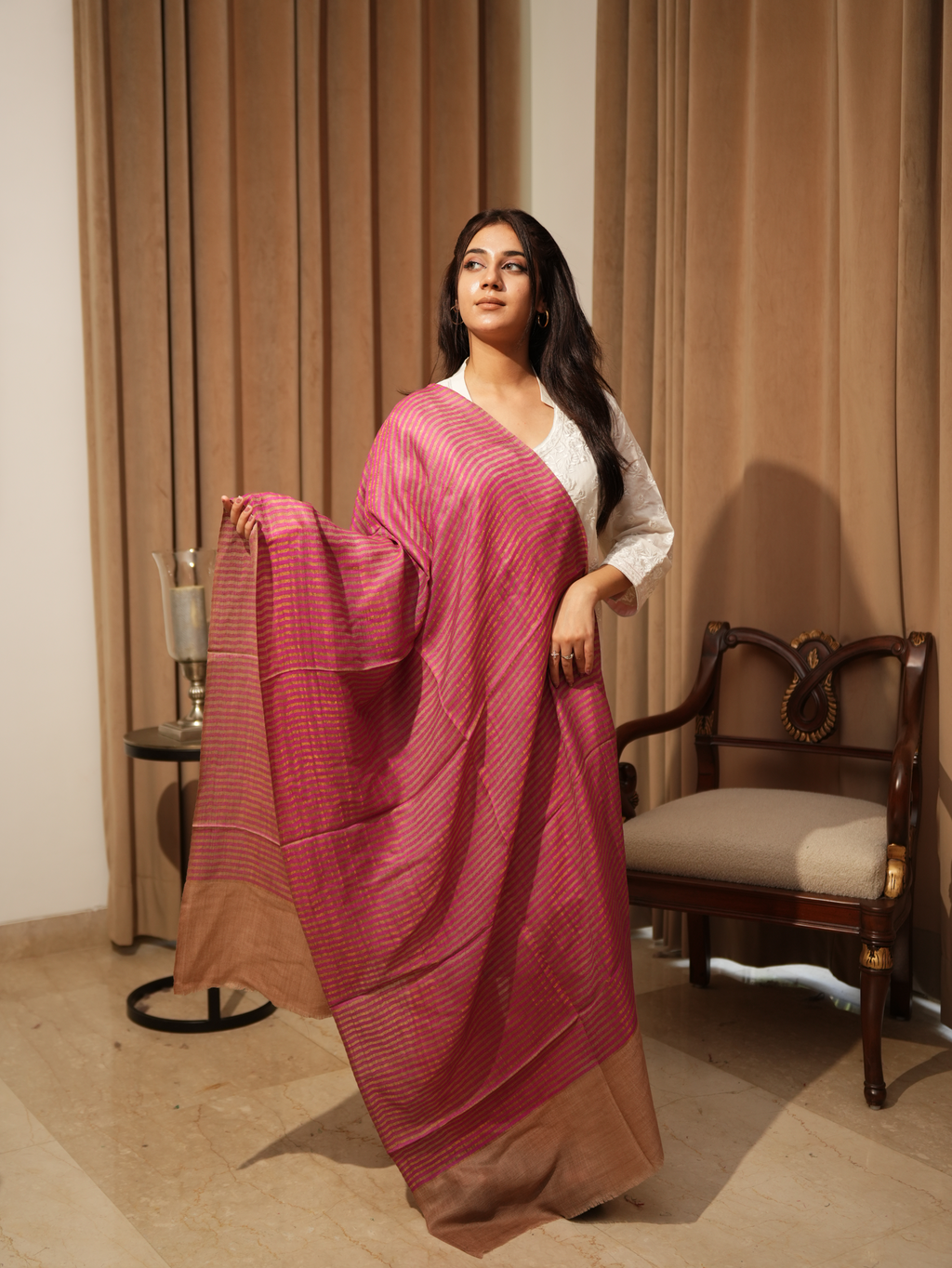 Karivani Women's Faux Pashmina Moonlight Stripe Stole