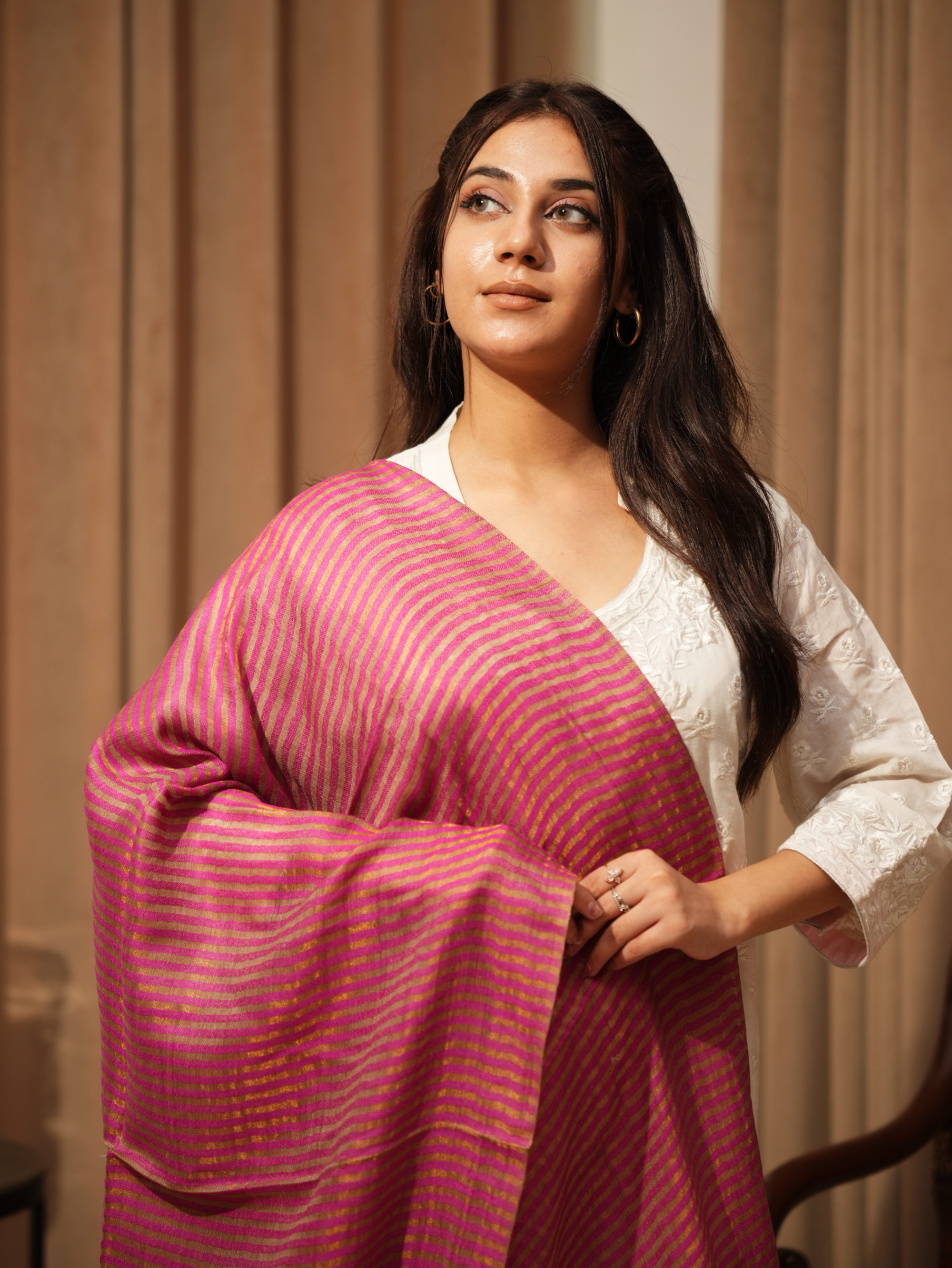 Karivani Women's Faux Pashmina Moonlight Stripe Stole