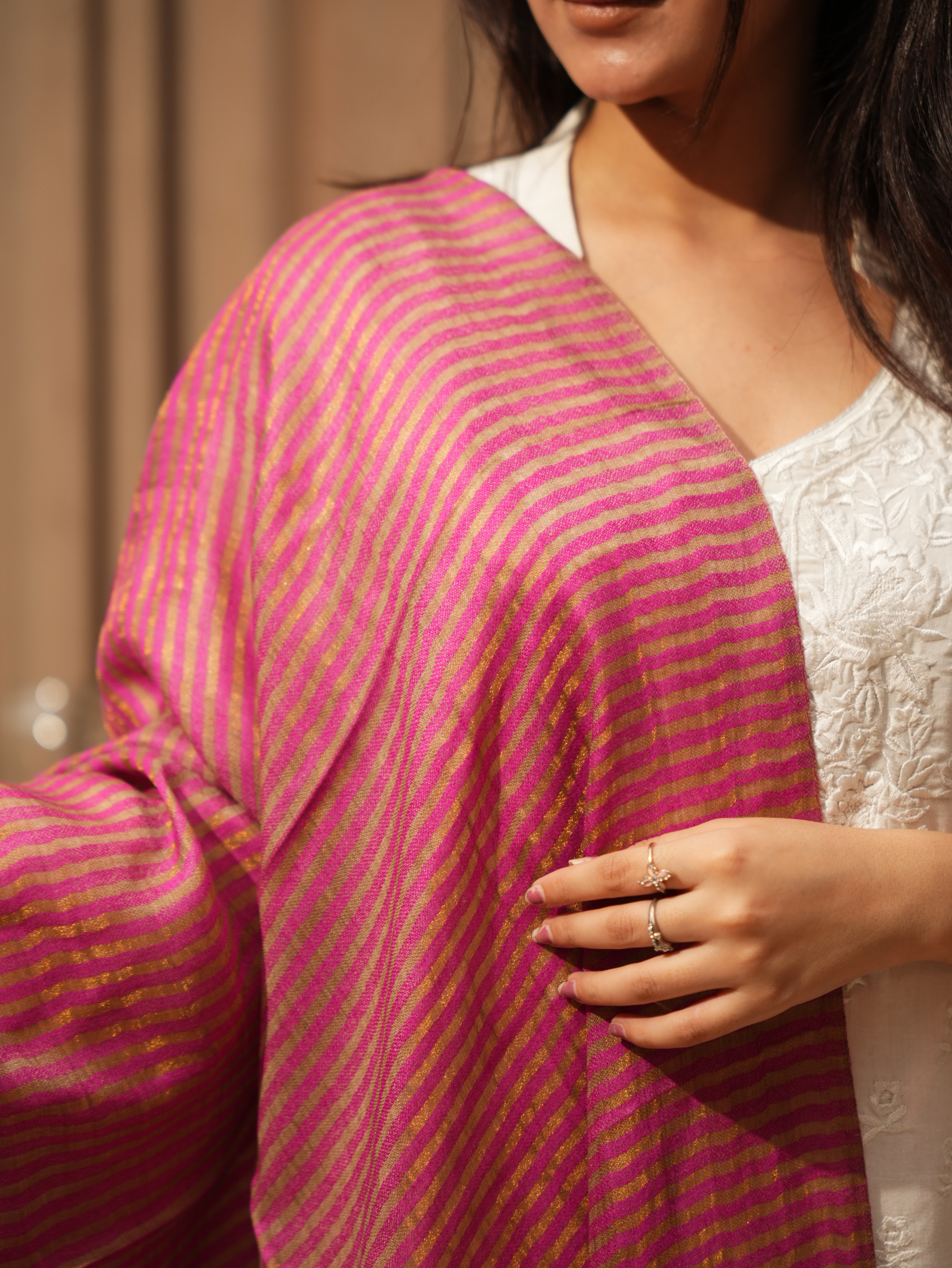 Karivani Women's Faux Pashmina Moonlight Stripe Stole