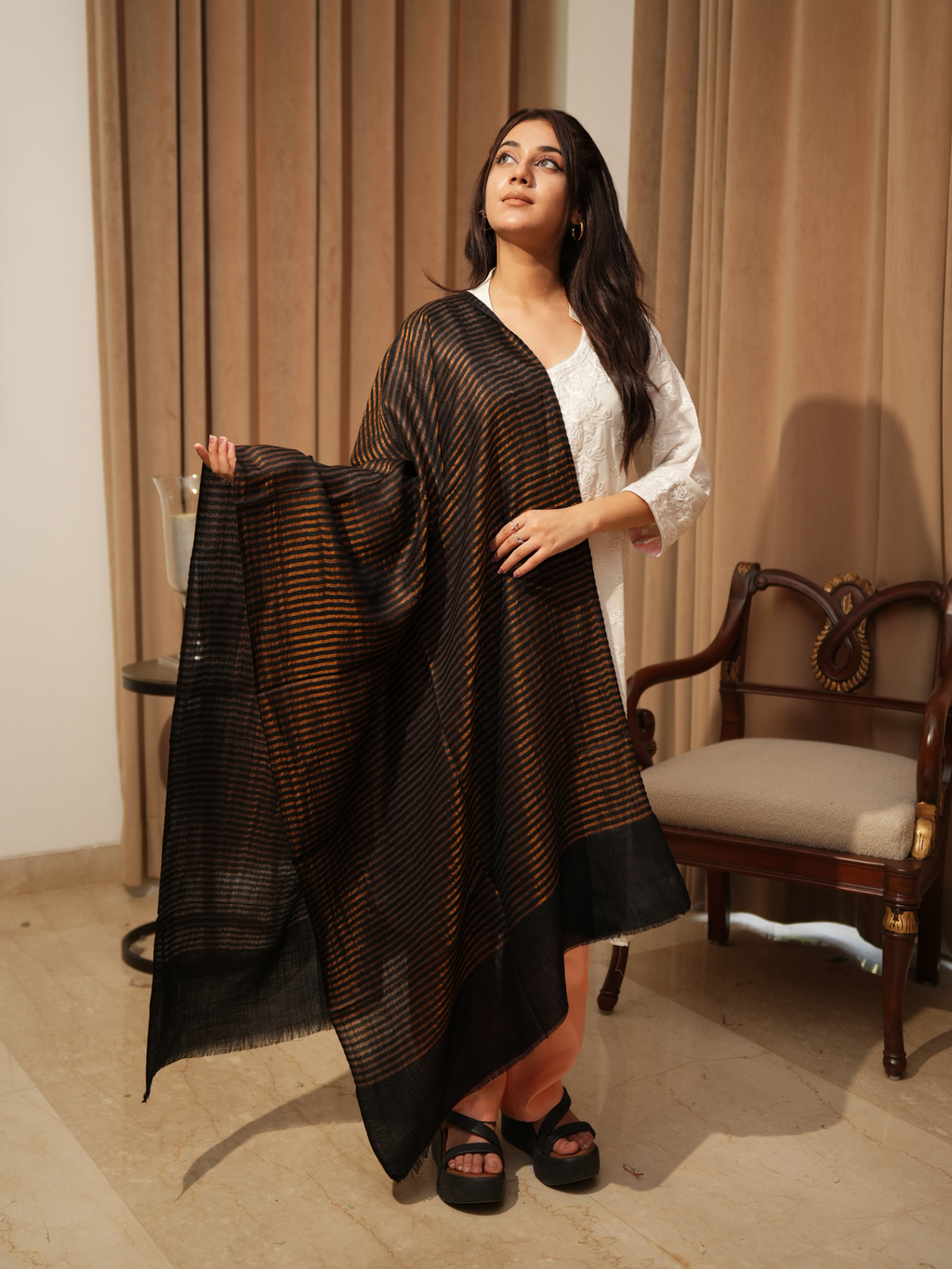 Karivani Women's Faux Pashmina Moonlight Stripe Stole