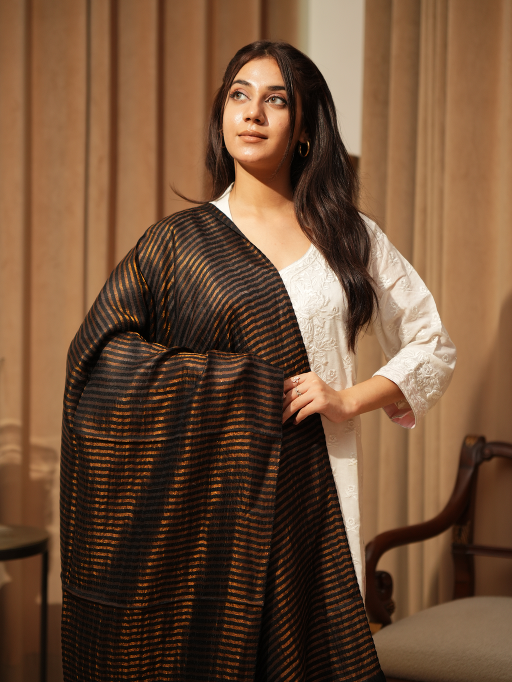 Karivani Women's Faux Pashmina Moonlight Stripe Stole