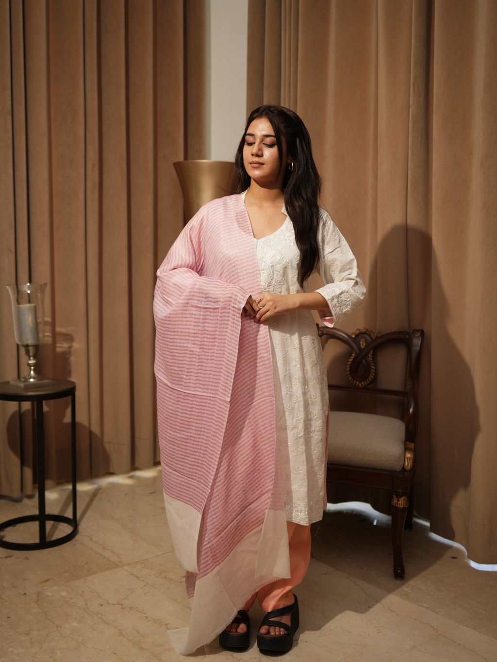 Karivani Women's Faux Pashmina Moonlight Stripe Stole