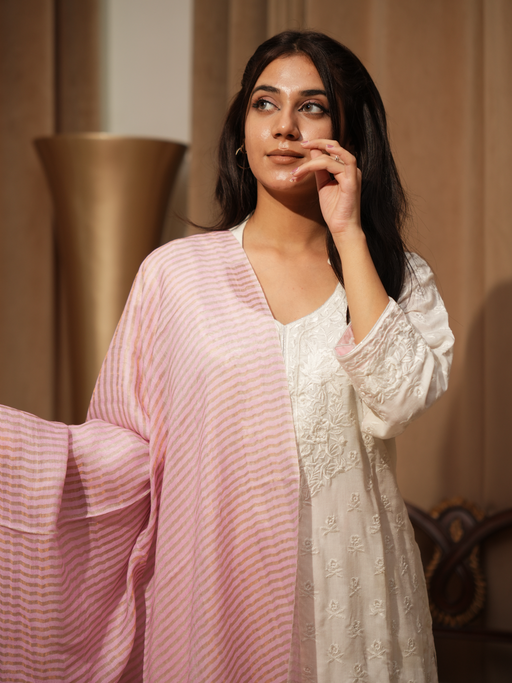 Karivani Women's Faux Pashmina Moonlight Stripe Stole