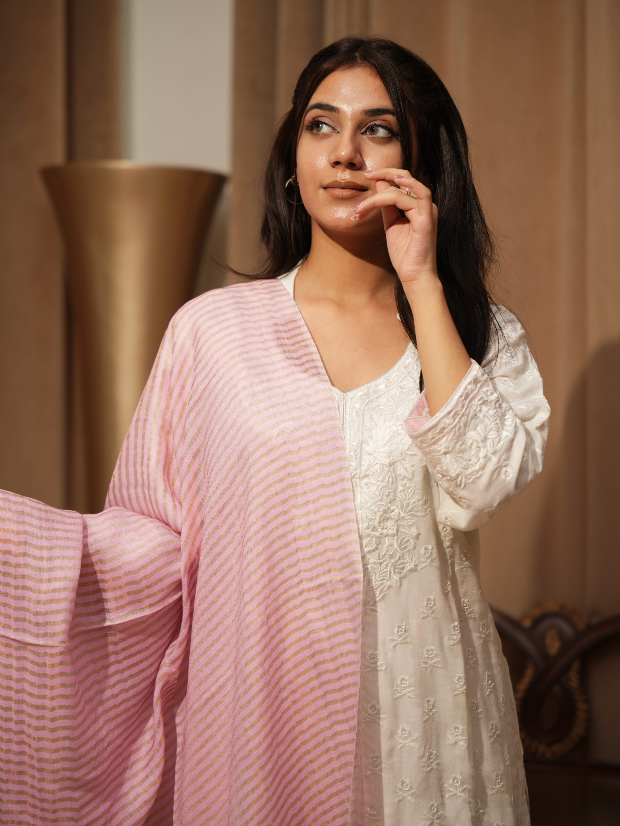 Karivani Women's Faux Pashmina Moonlight Stripe Stole