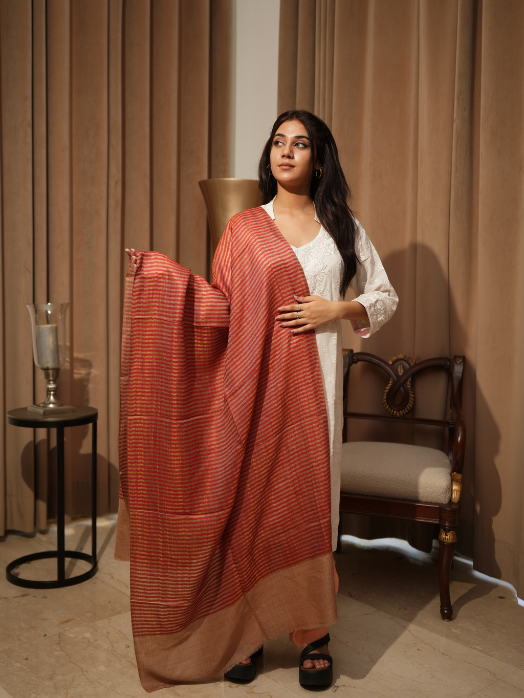 Karivani Women's Faux Pashmina Moonlight Stripe Stole