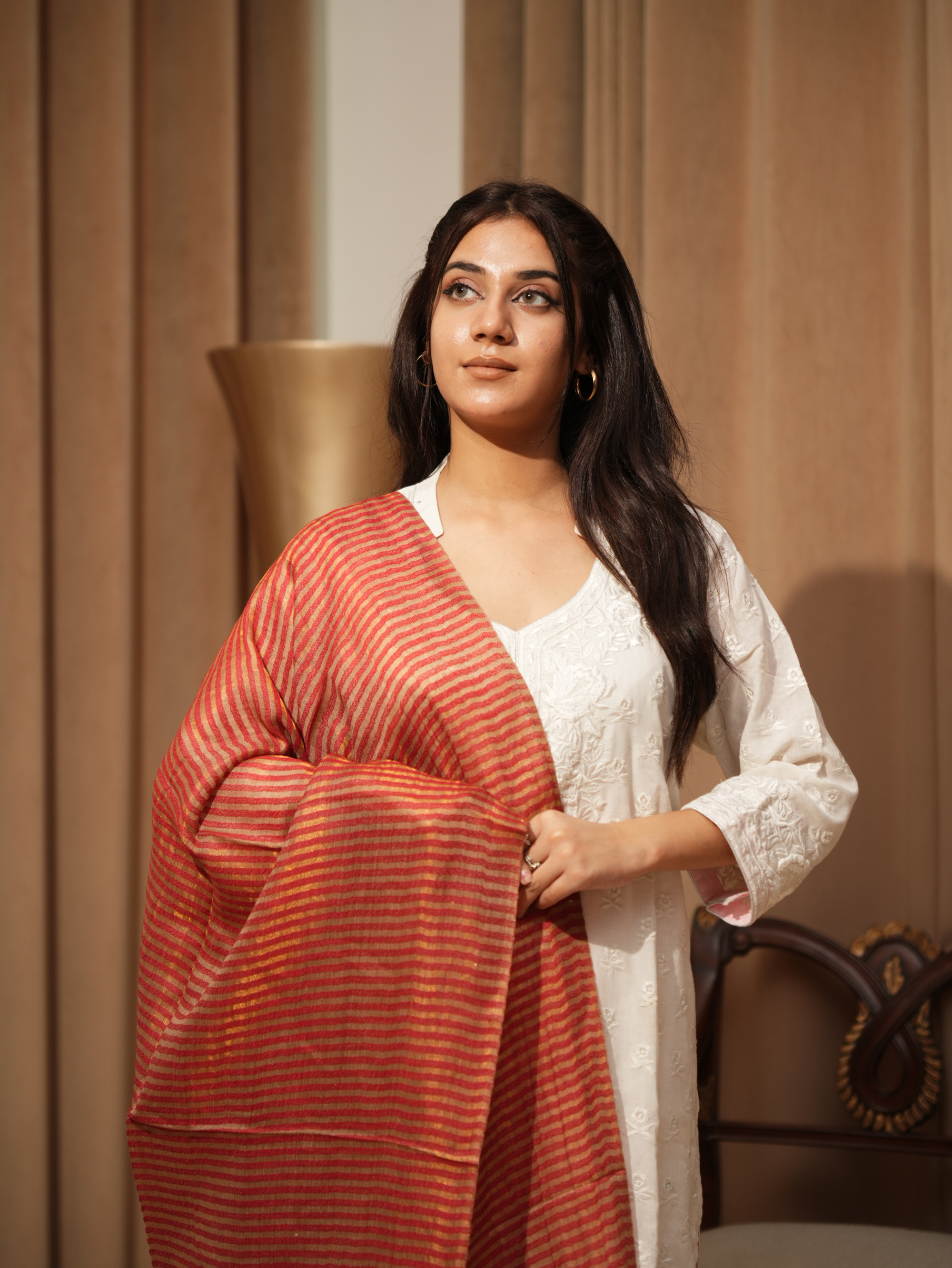 Karivani Women's Faux Pashmina Moonlight Stripe Stole