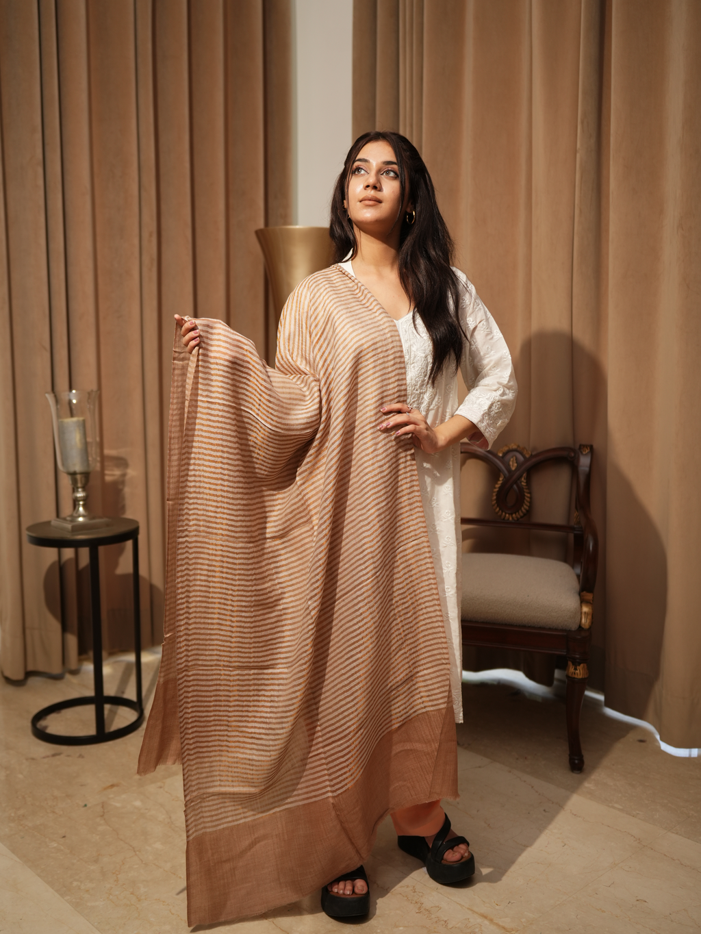 Karivani Women's Faux Pashmina Moonlight Stripe Stole