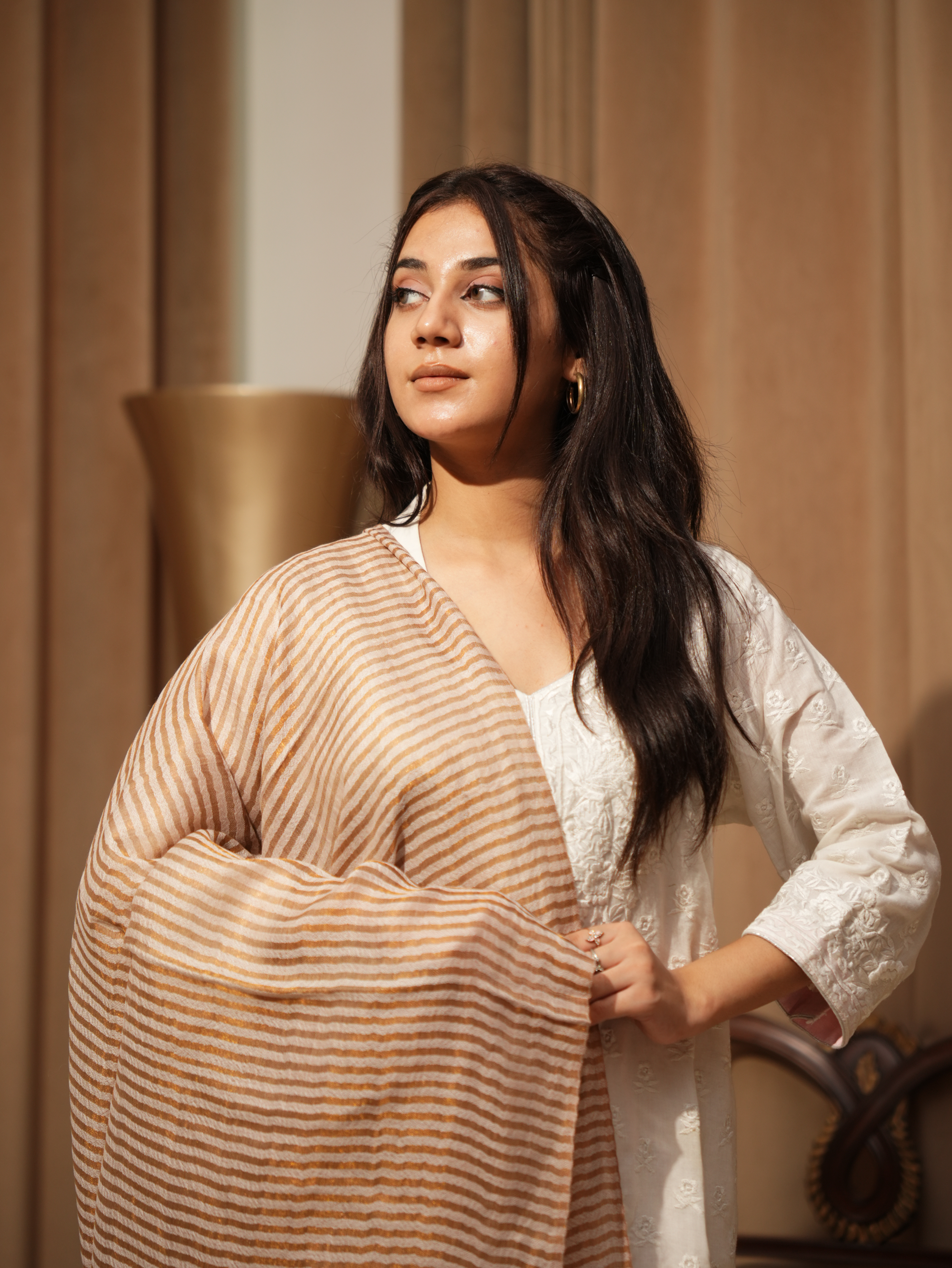 Karivani Women's Faux Pashmina Moonlight Stripe Stole