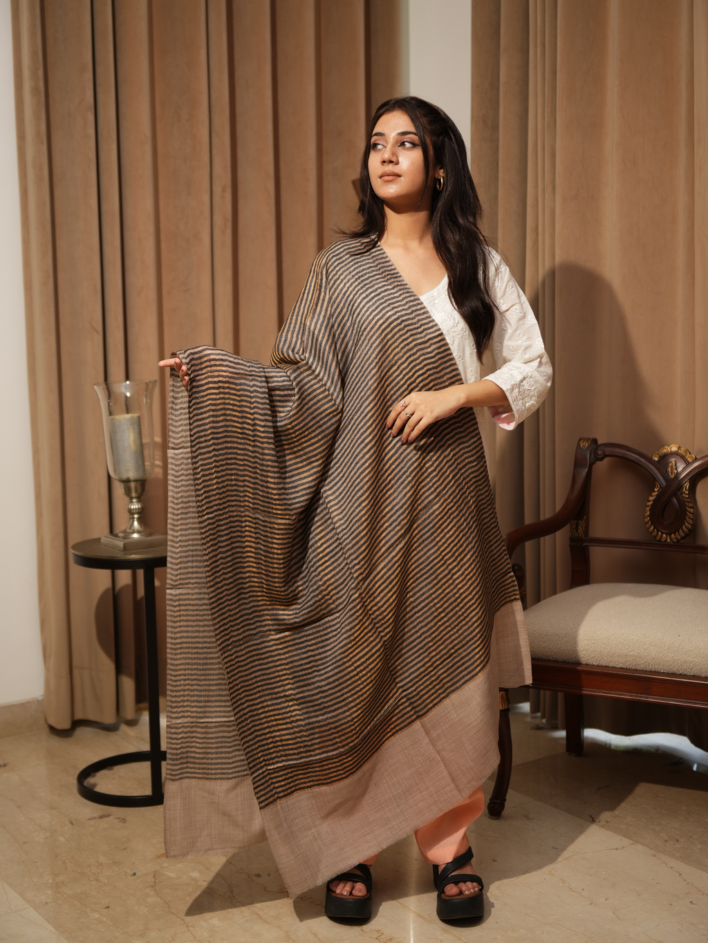 Karivani Women's Faux Pashmina Moonlight Stripe Stole