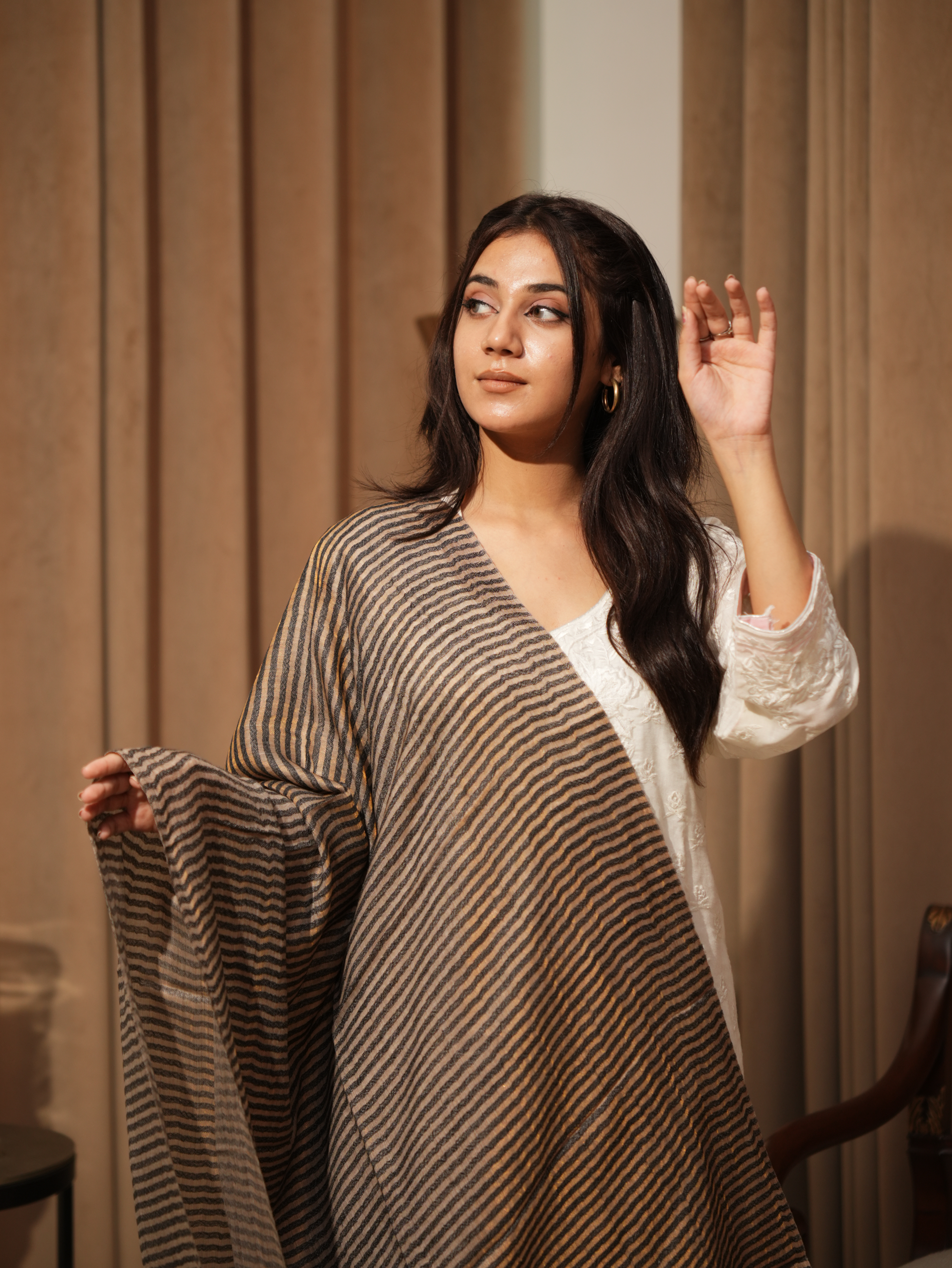 Karivani Women's Faux Pashmina Moonlight Stripe Stole