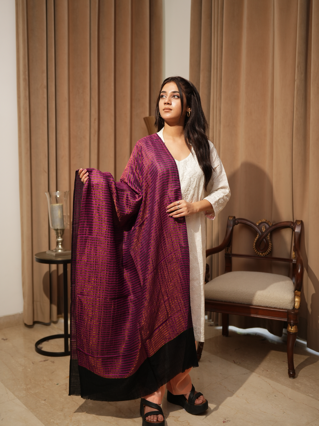 Karivani Women's Faux Pashmina Moonlight Stripe Stole