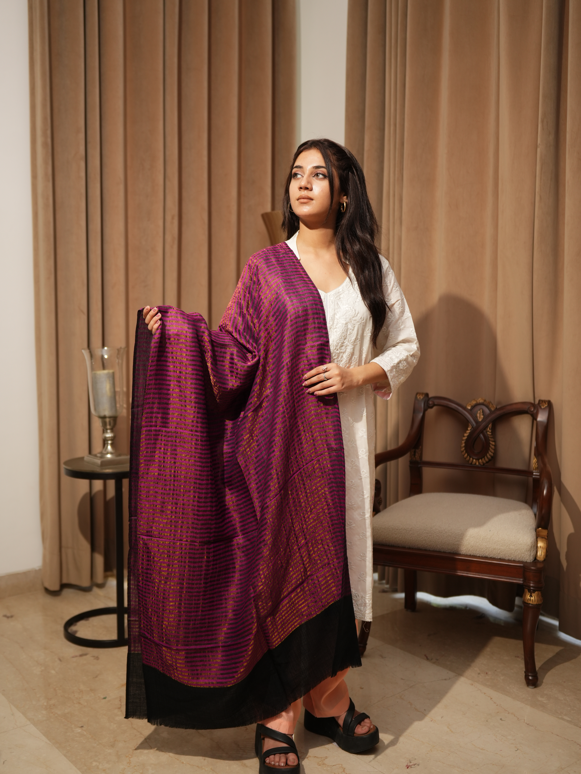 Karivani Women's Faux Pashmina Moonlight Stripe Stole