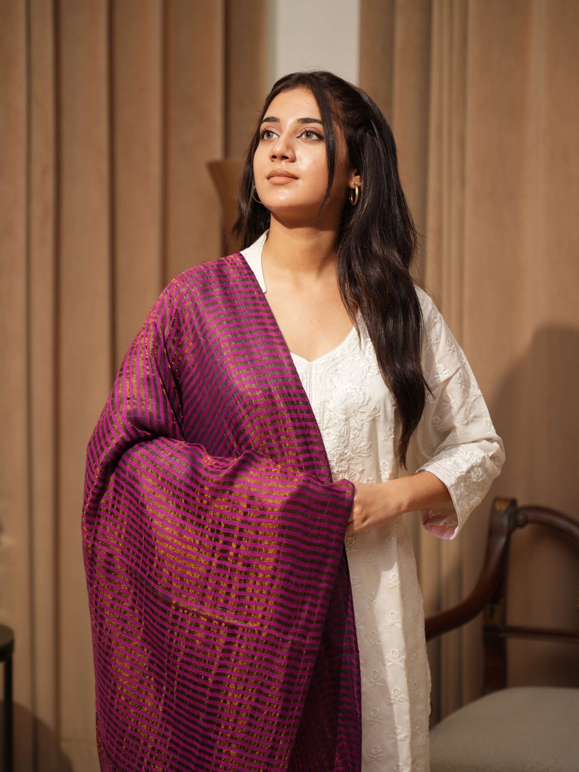 Karivani Women's Faux Pashmina Moonlight Stripe Stole