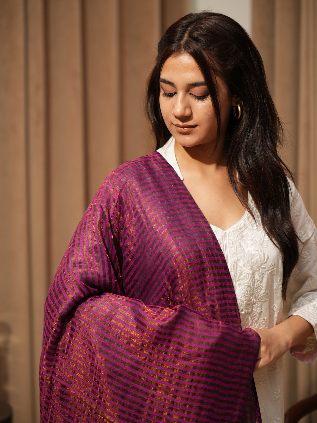 Karivani Women's Faux Pashmina Moonlight Stripe Stole