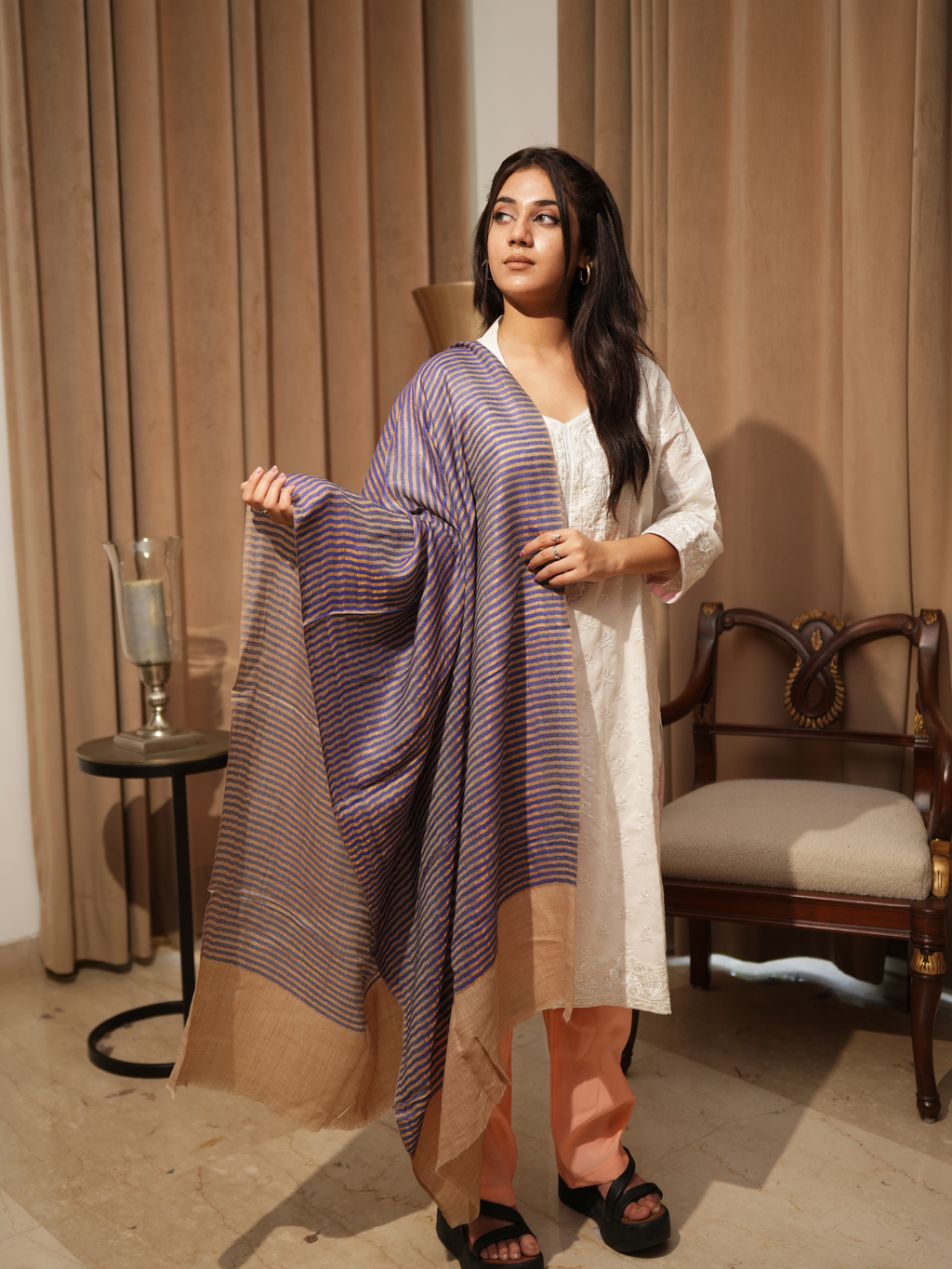 Karivani Women's Faux Pashmina Moonlight Stripe Stole