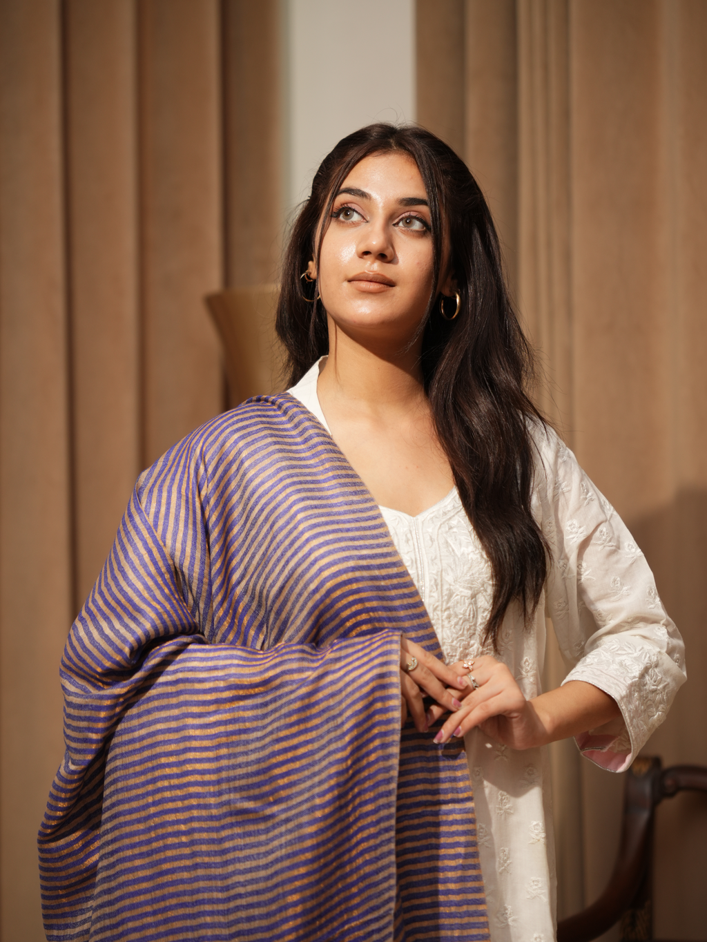 Karivani Women's Faux Pashmina Moonlight Stripe Stole