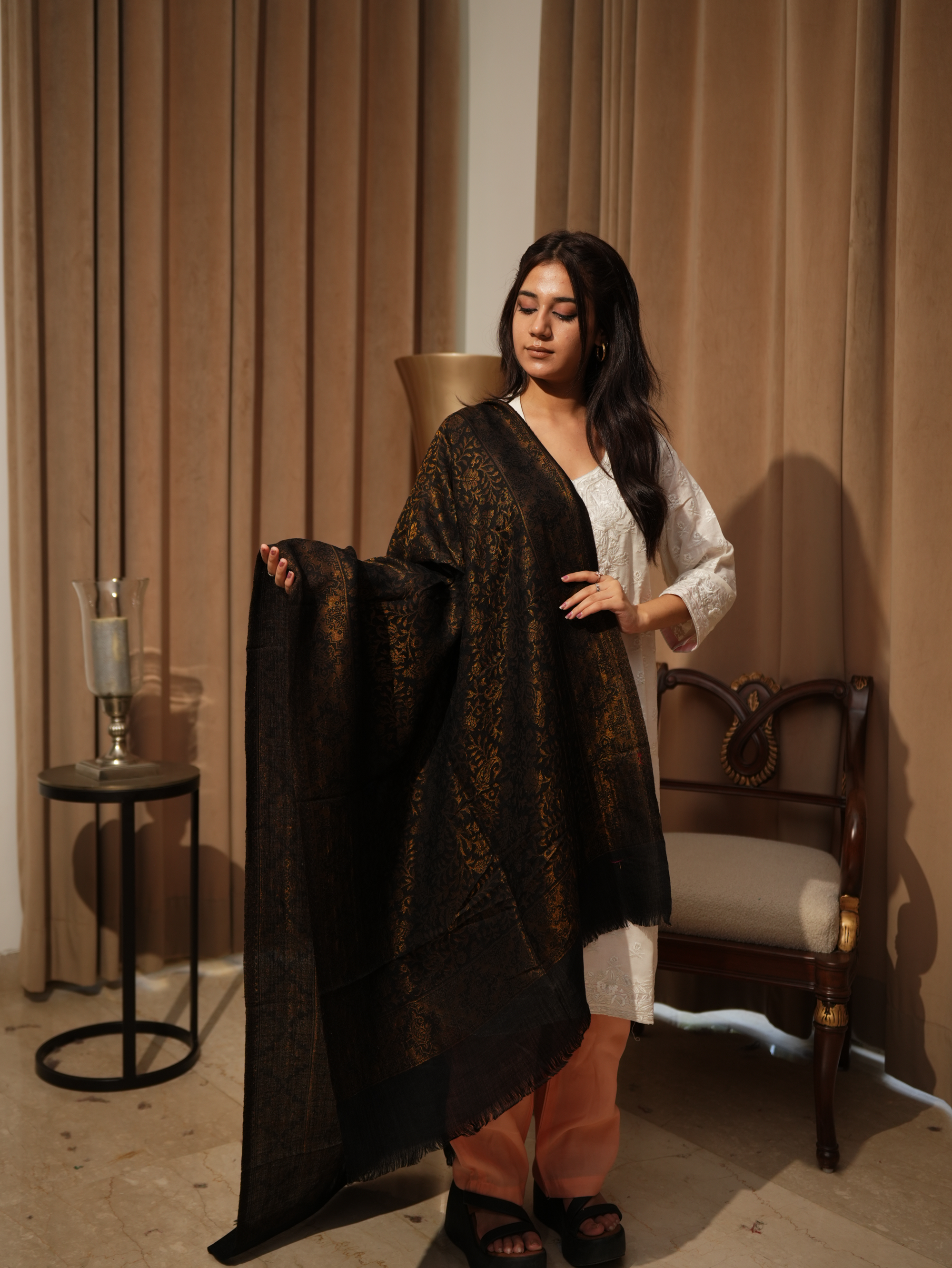 Karivani Women's Faux Pashmina Moonlight Zari Jaq. Stole