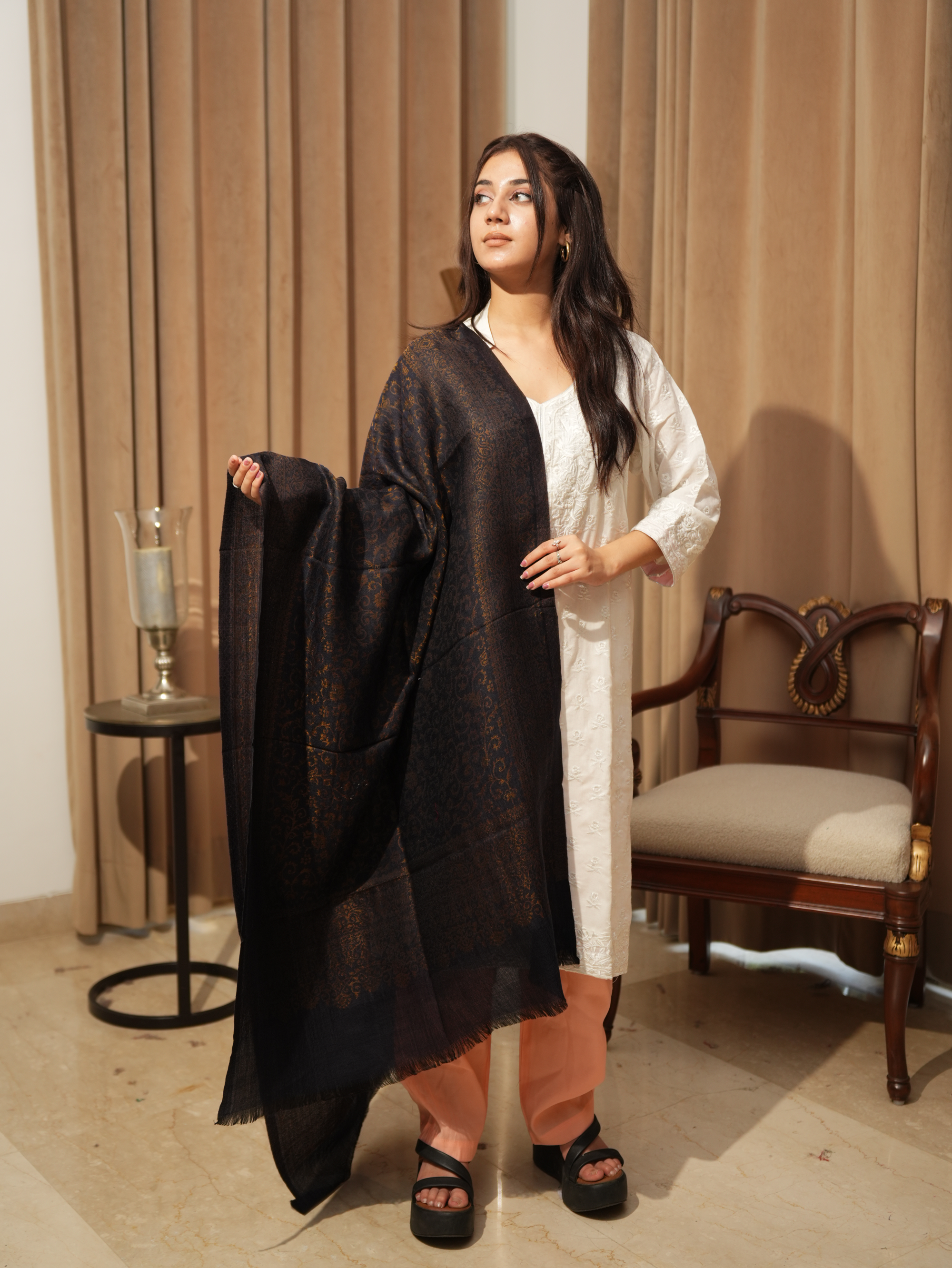 Karivani Women's Faux Pashmina Moonlight Zari Jaq. Stole