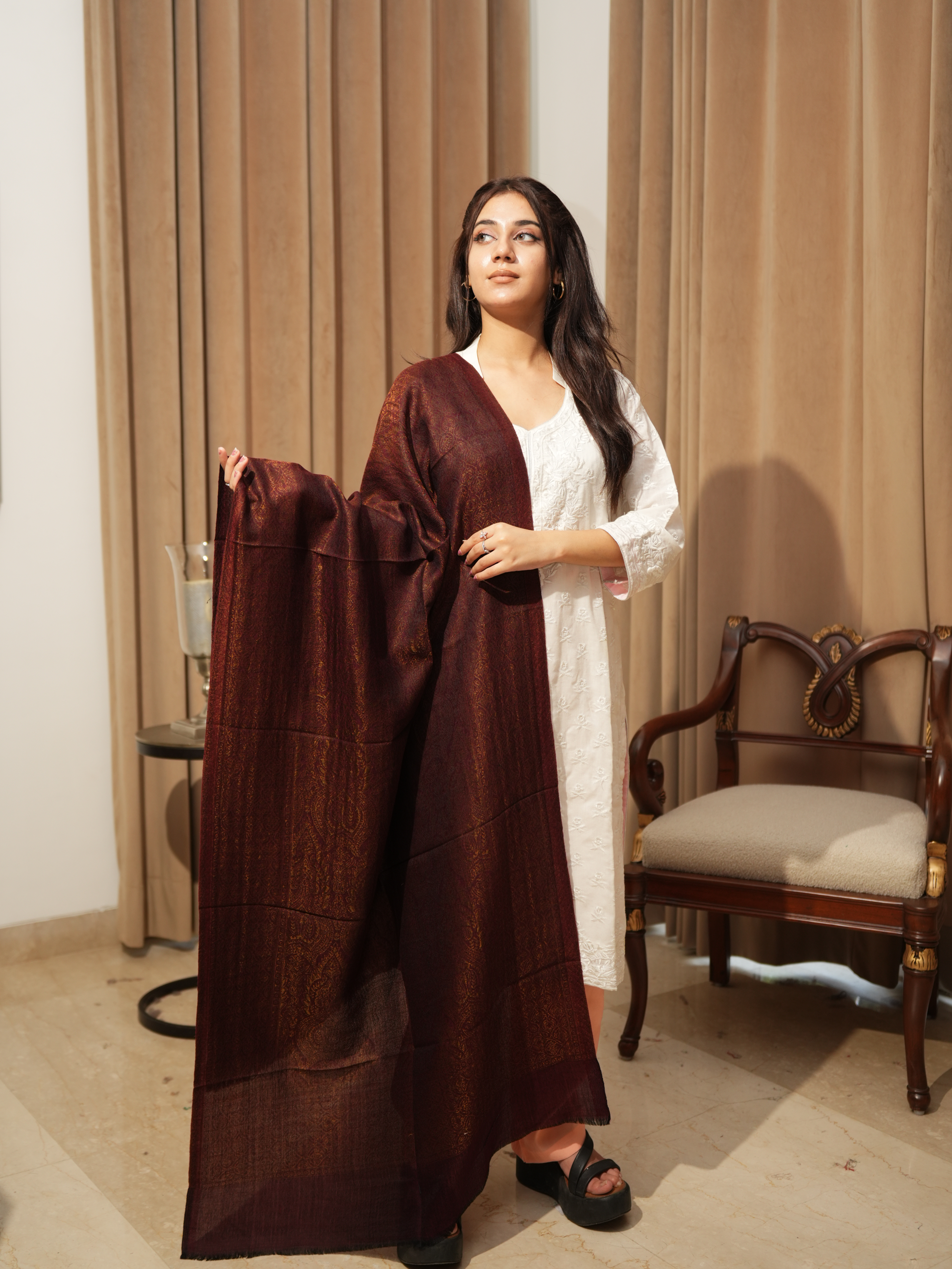 Karivani Women's Faux Pashmina Moonlight Zari Jaq. Stole