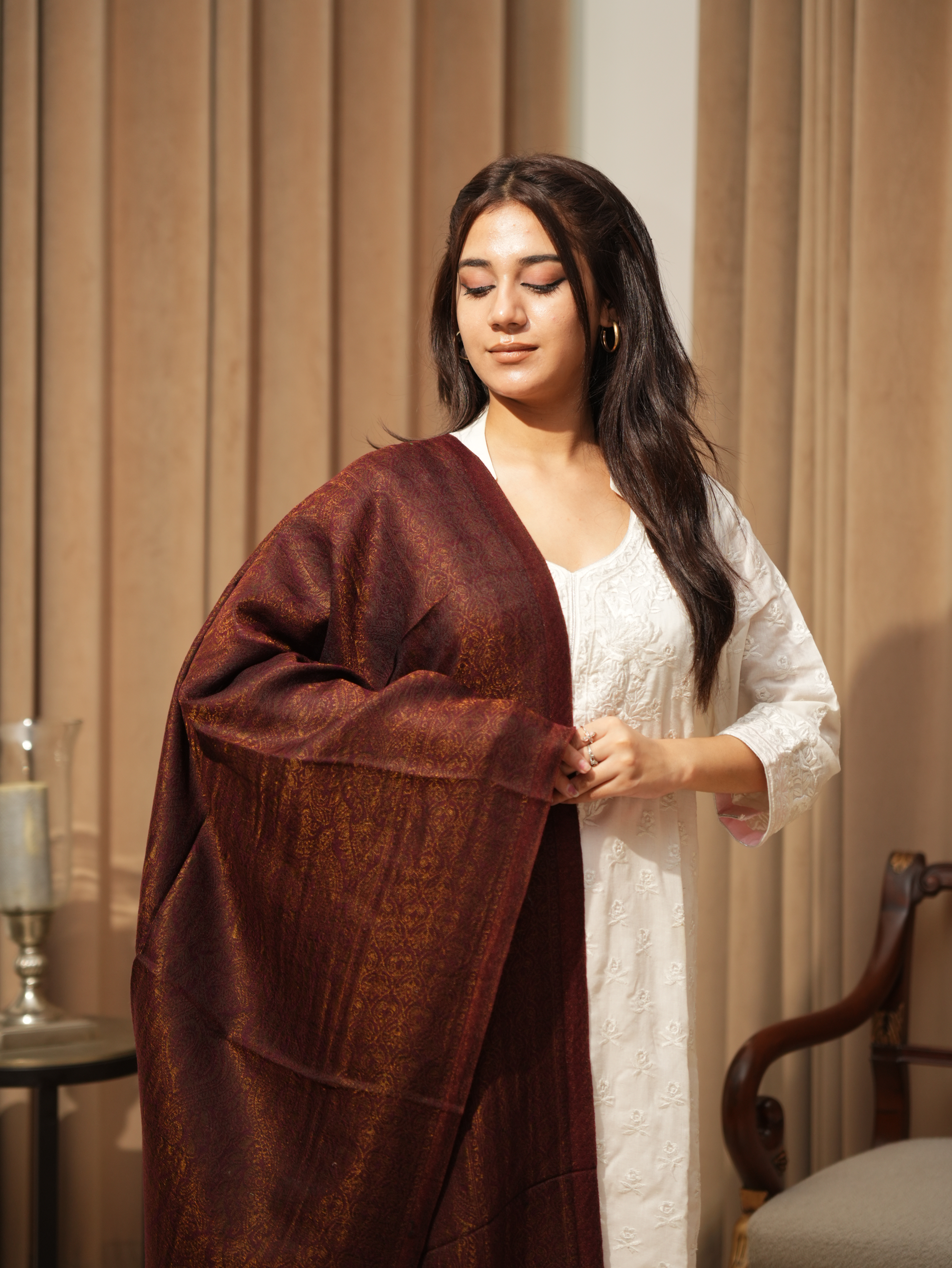 Karivani Women's Faux Pashmina Moonlight Zari Jaq. Stole