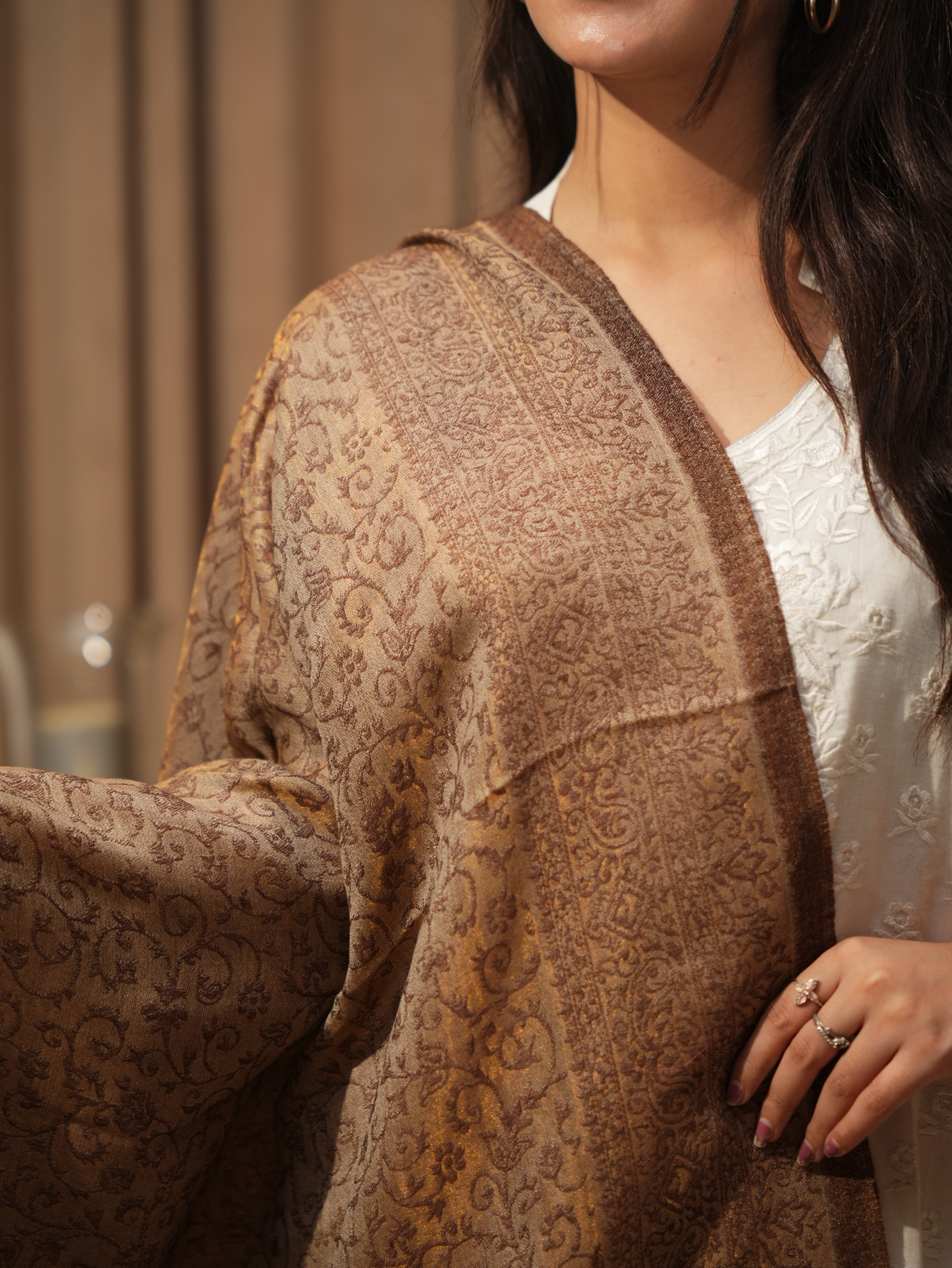 Karivani Women's Faux Pashmina Moonlight Zari Jaq. Stole