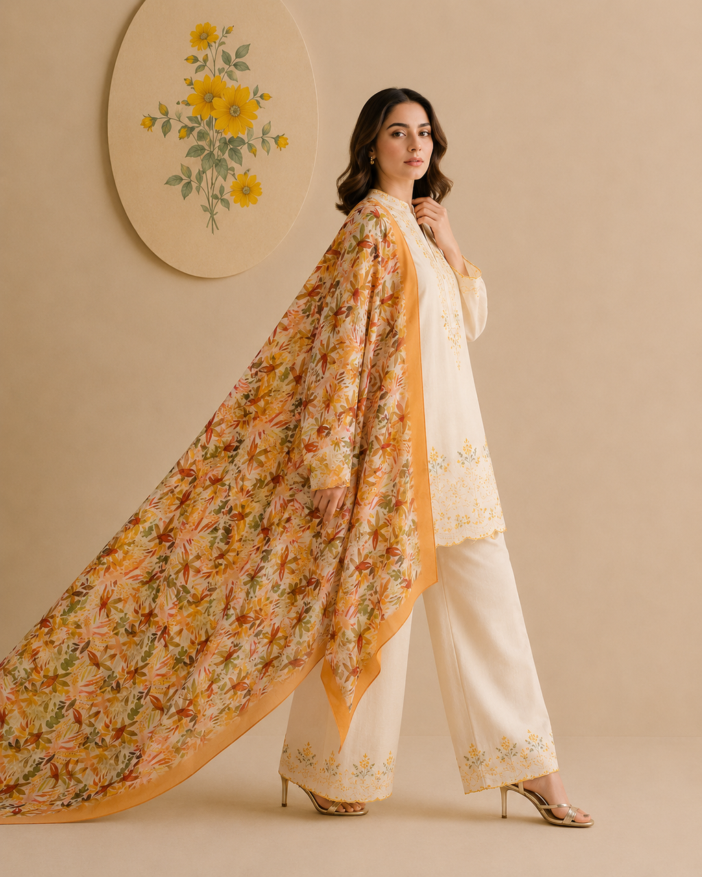 Karivani Luxury Floral Cotton Dupatta ORANGE