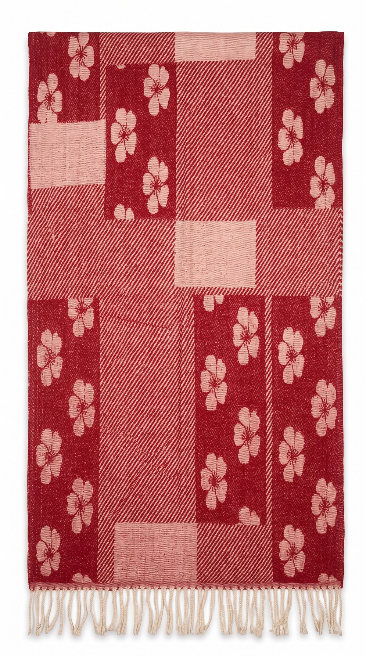 Floral Patchwork Polyester Stole with Tassels