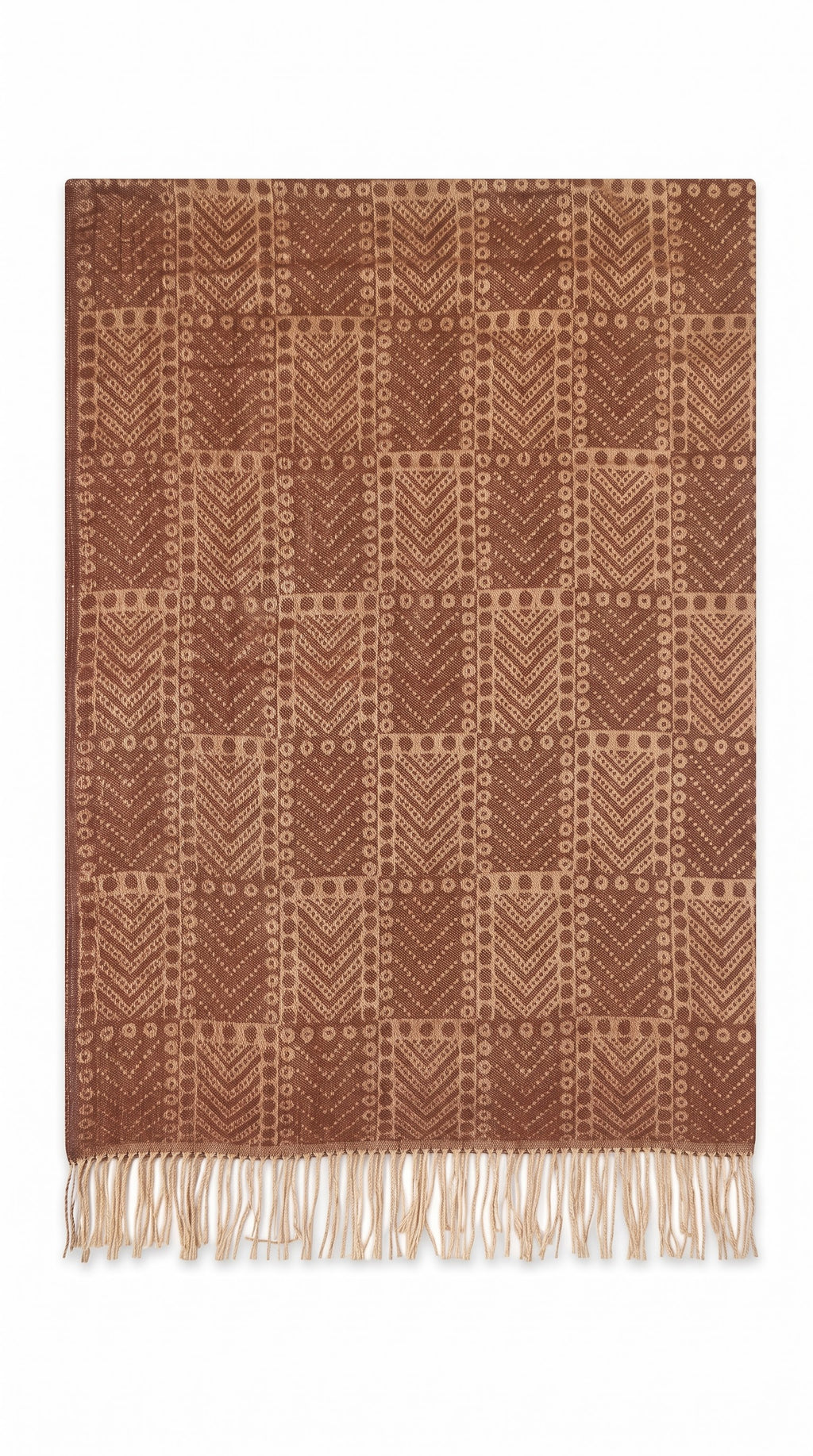 Geometric Tribal Block Polyester Stole with Tassels