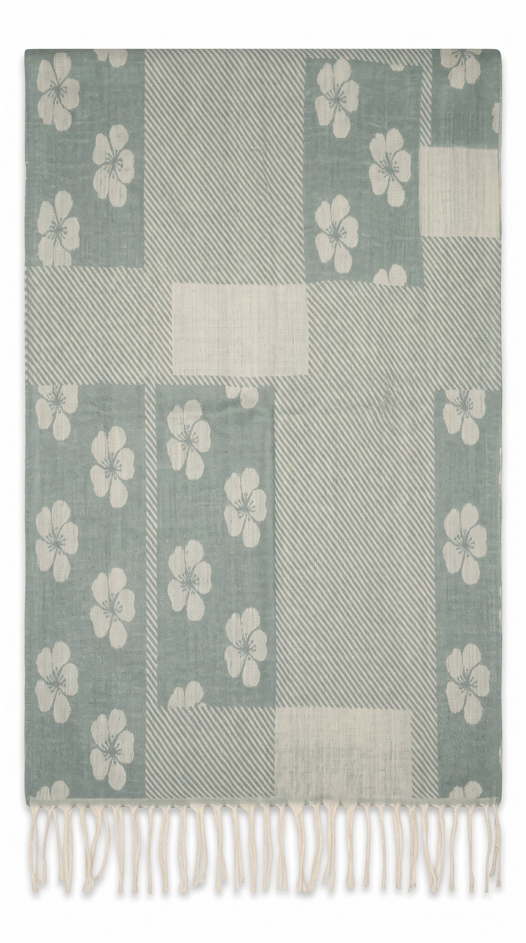 Floral Patchwork Polyester Stole with Tassels